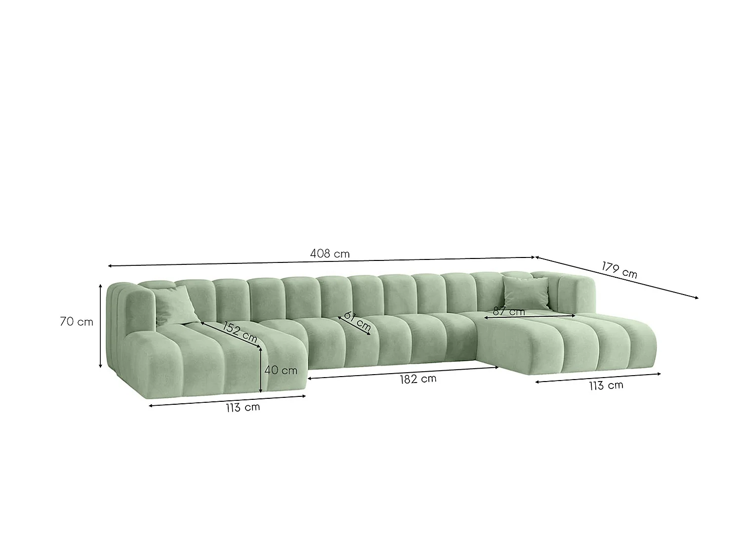 Canapé d’angle modulable en U, tissu velours Riviera, Menthe, GRAND U XL