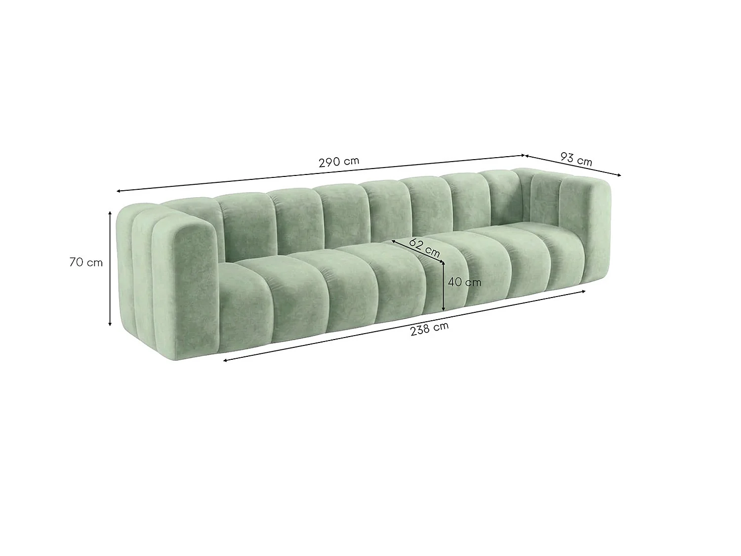 Modulaire 4-zitsbank, fluwelen stof Riviera, Mintgroen, GRAND
