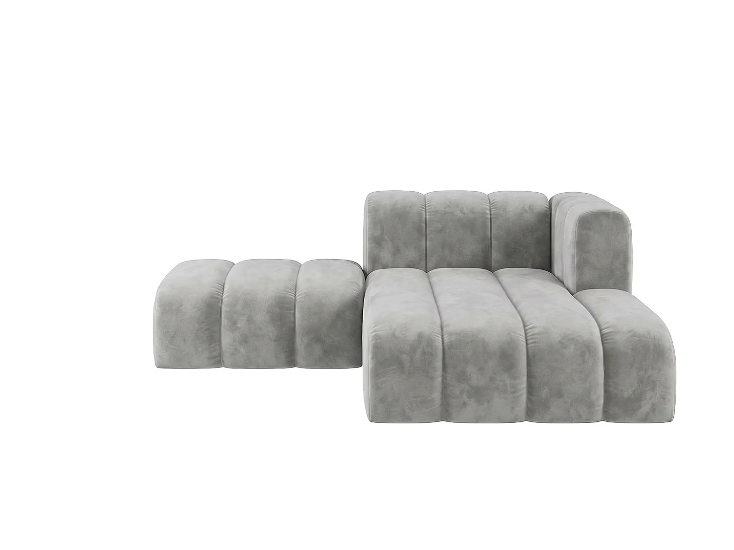 Méridienne modulable avec pouf, tissu velours Riviera, Gris, droite, GRAND
