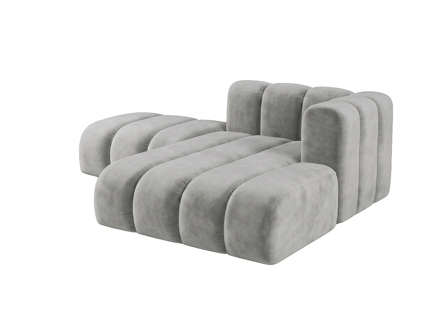 Méridienne modulable avec pouf, tissu velours Riviera, Gris, droite, GRAND