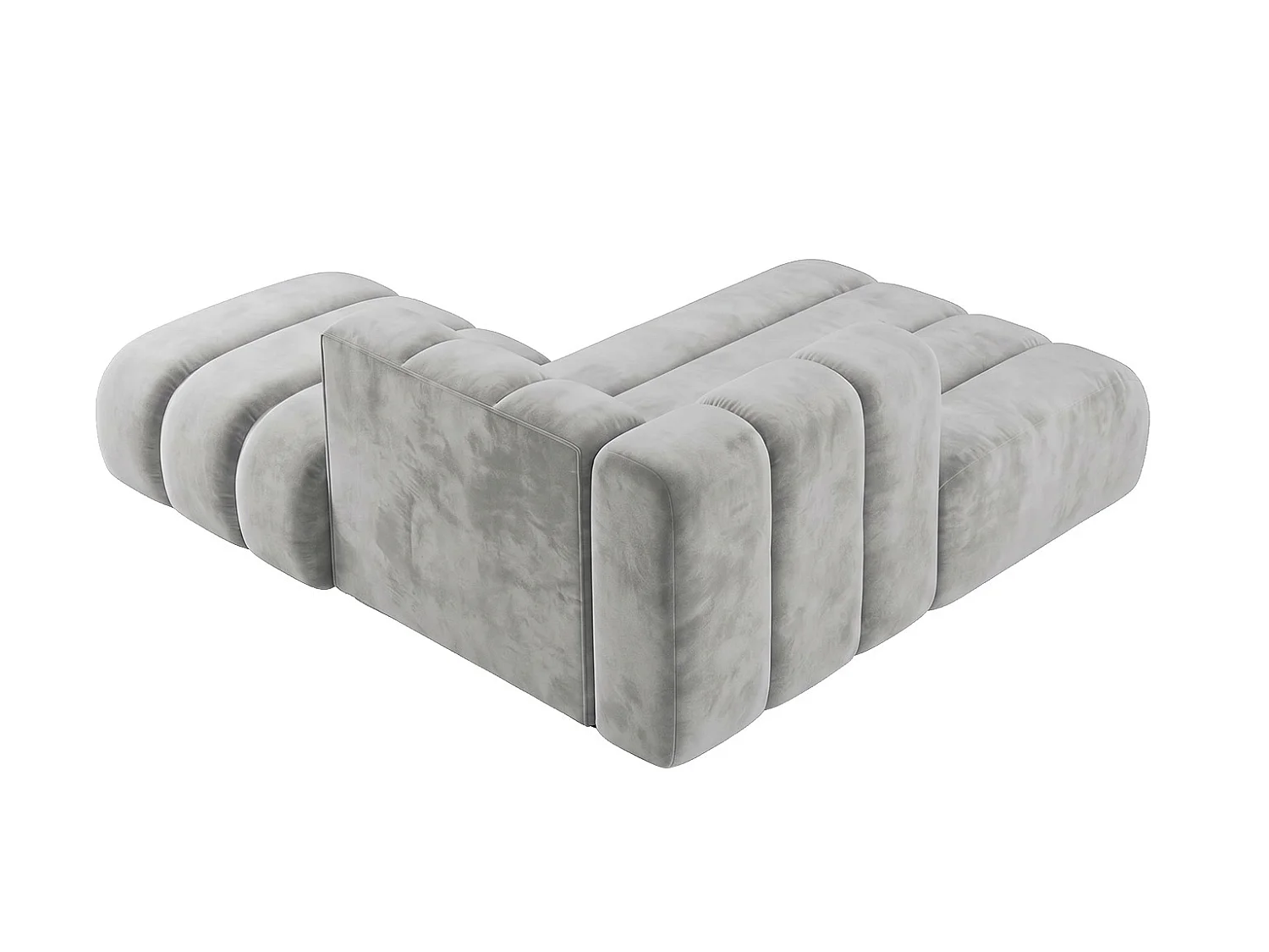 Méridienne modulable avec pouf, tissu velours Riviera, Gris, droite, GRAND