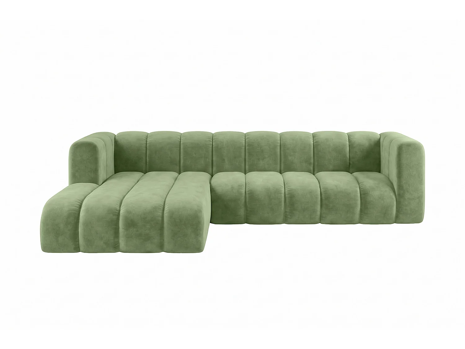 Canapé d’angle modulable en L, tissu velours Riviera, Olive, gauche, GRAND 287 cm