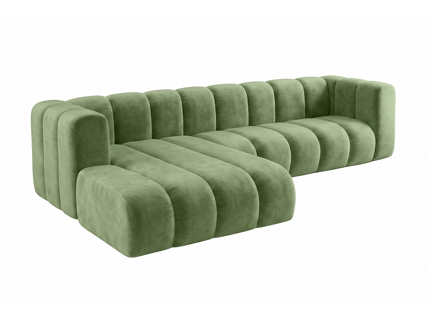 Canapé d’angle modulable en L, tissu velours Riviera, Olive, gauche, GRAND 287 cm
