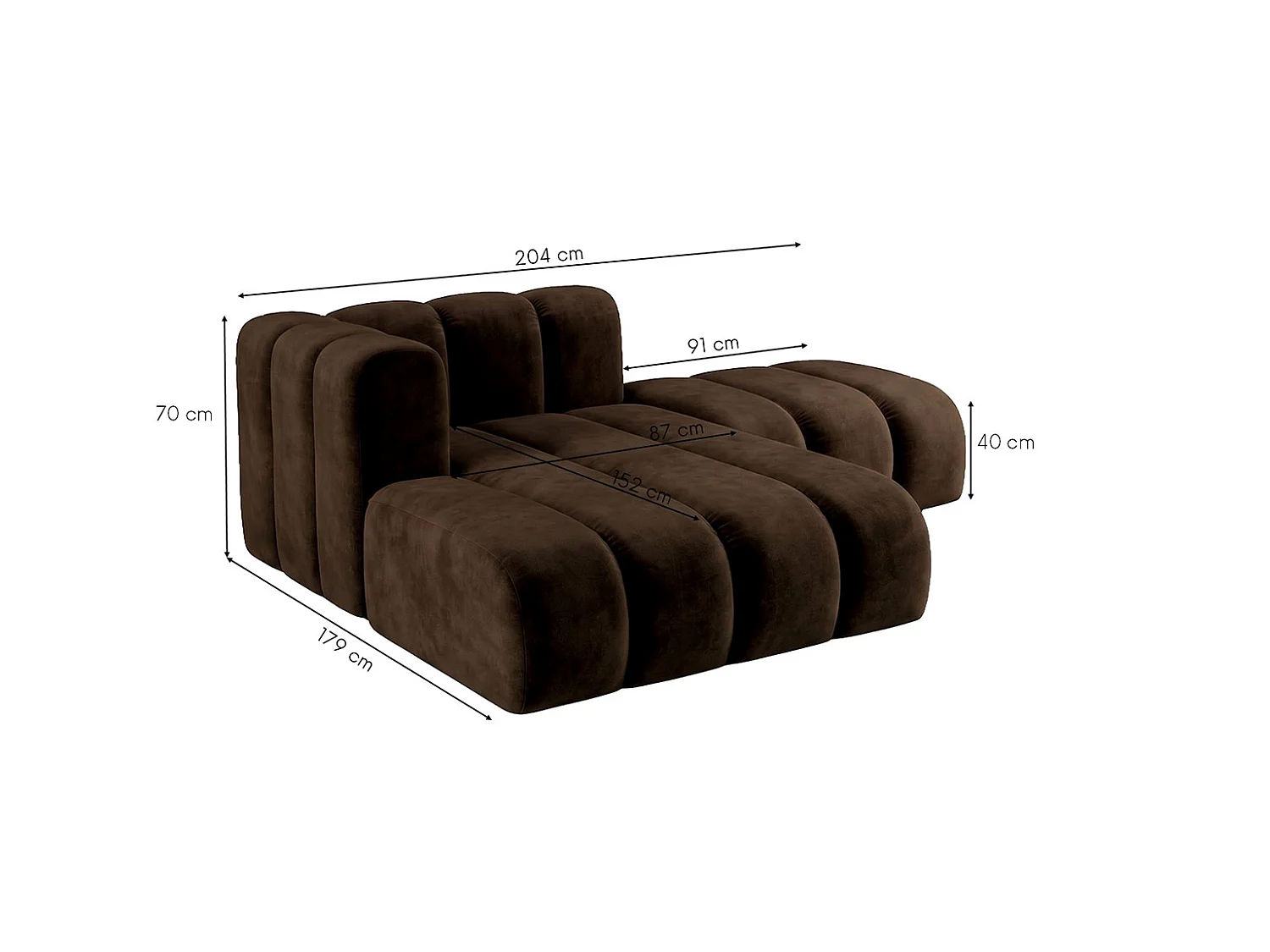 Modulare Chaiselongue mit Hocker, Velvet-Stoff Riviera, Schokolade, Links, GRAND
