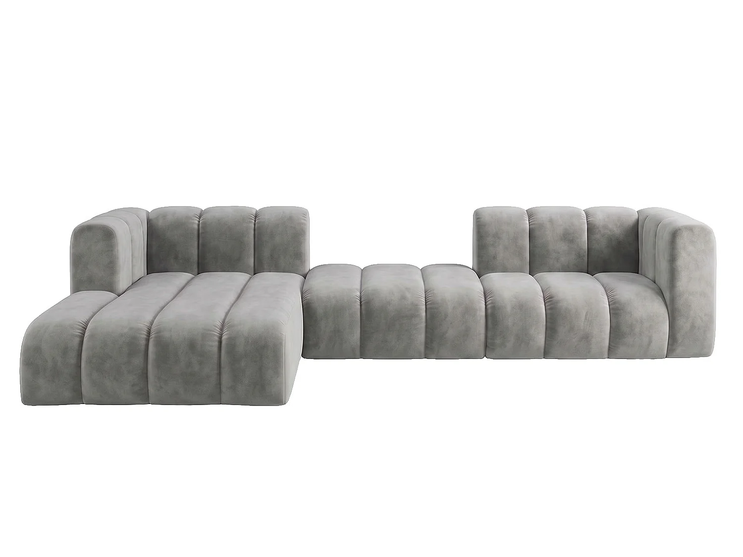Canapé d’angle modulable en L, tissu velours Riviera, Gris, gauche, GRAND 319 cm