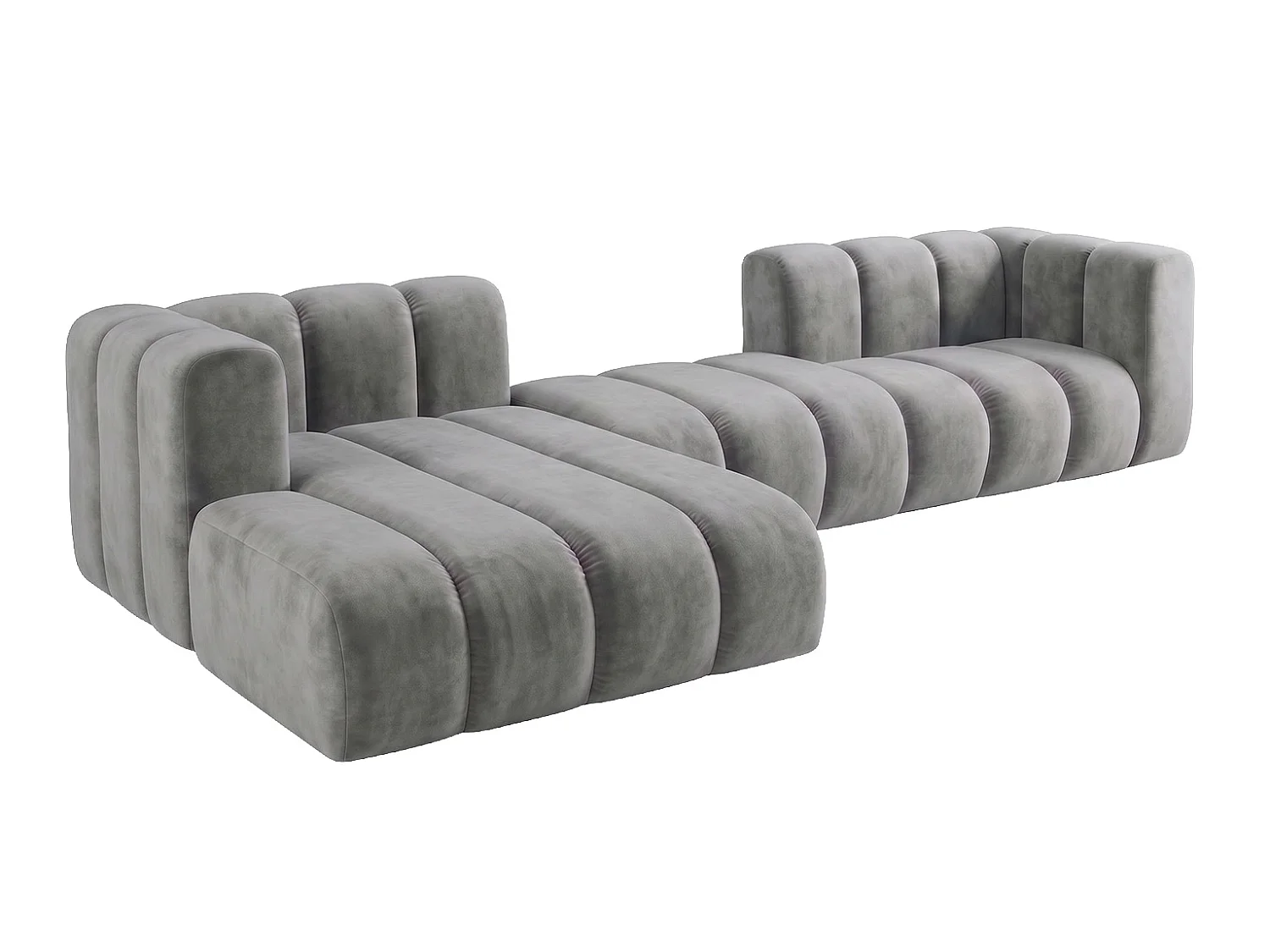 Canapé d’angle modulable en L, tissu velours Riviera, Gris, gauche, GRAND 319 cm