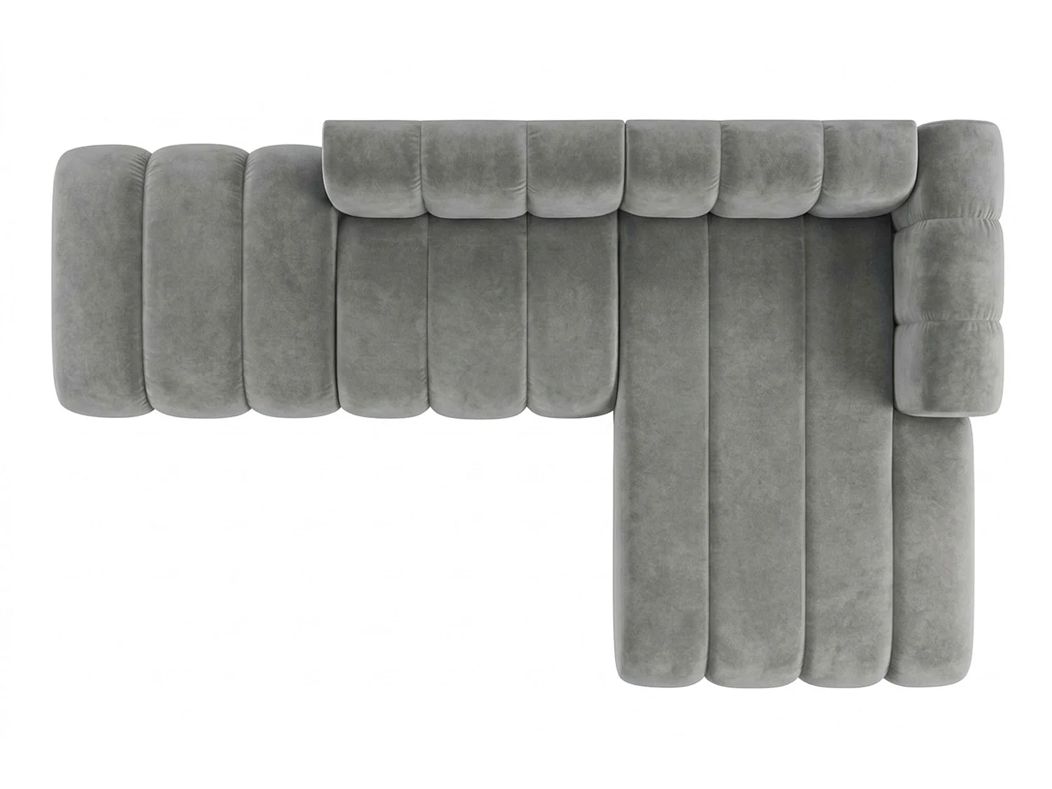Canapé d’angle modulable en L avec pouf, tissu velours Riviera, Gris, droite, GRAND Mini