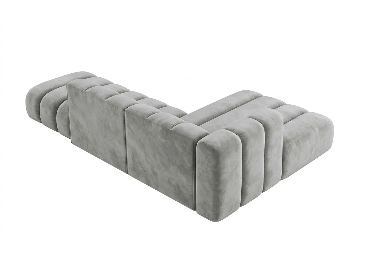 Canapé d’angle modulable en L avec pouf, tissu velours Riviera, Gris, droite, GRAND Mini