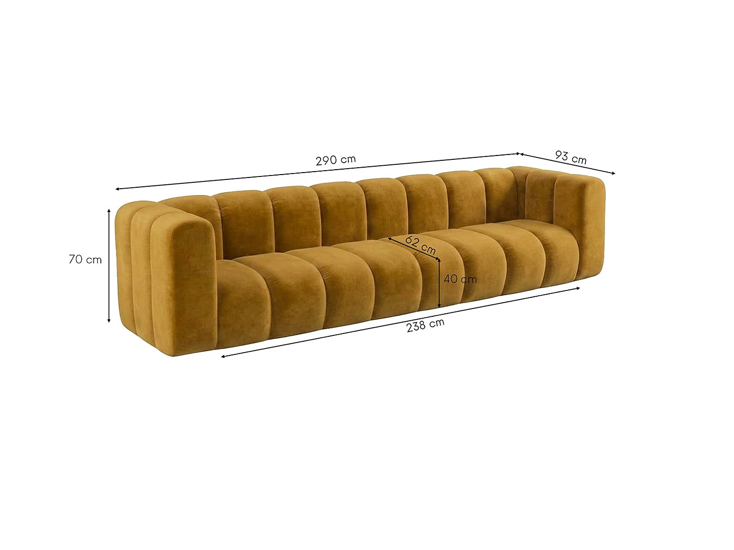 Sofa modułowa 4-osobowa, tkanina welwet Riviera, Musztardowy, GRAND