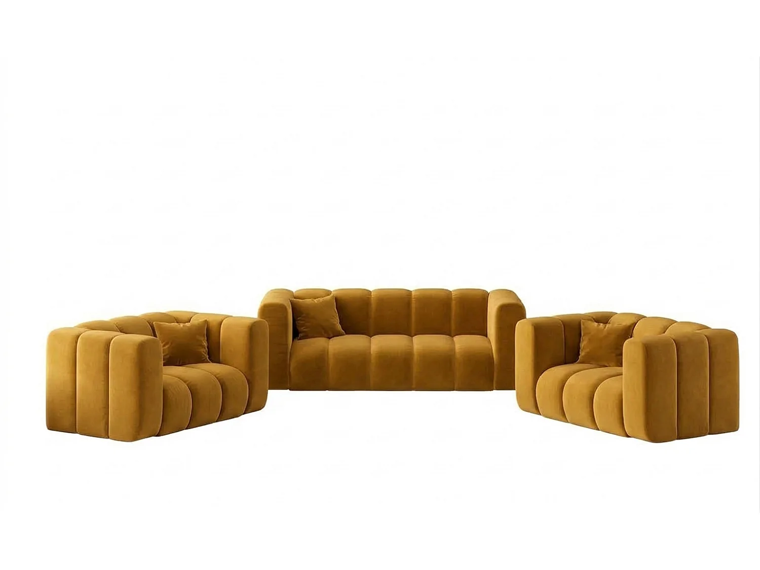 Ensemble de salon modulable 2+1+1, tissu velours Riviera, Moutarde, GRAND