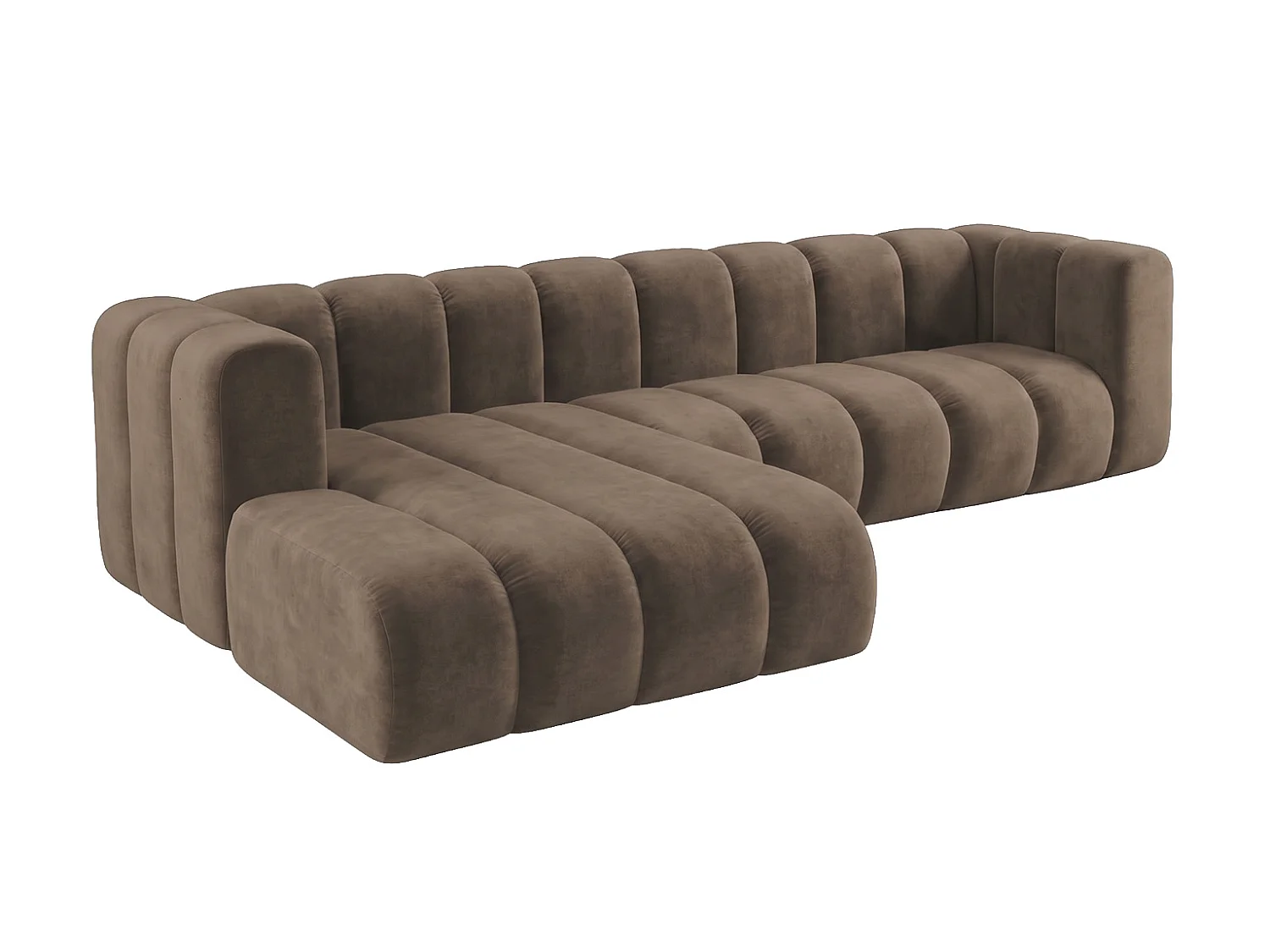 Modulares Ecksofa in L-Form, Velvet-Stoff Riviera, Braun, Links, GRAND 287 cm