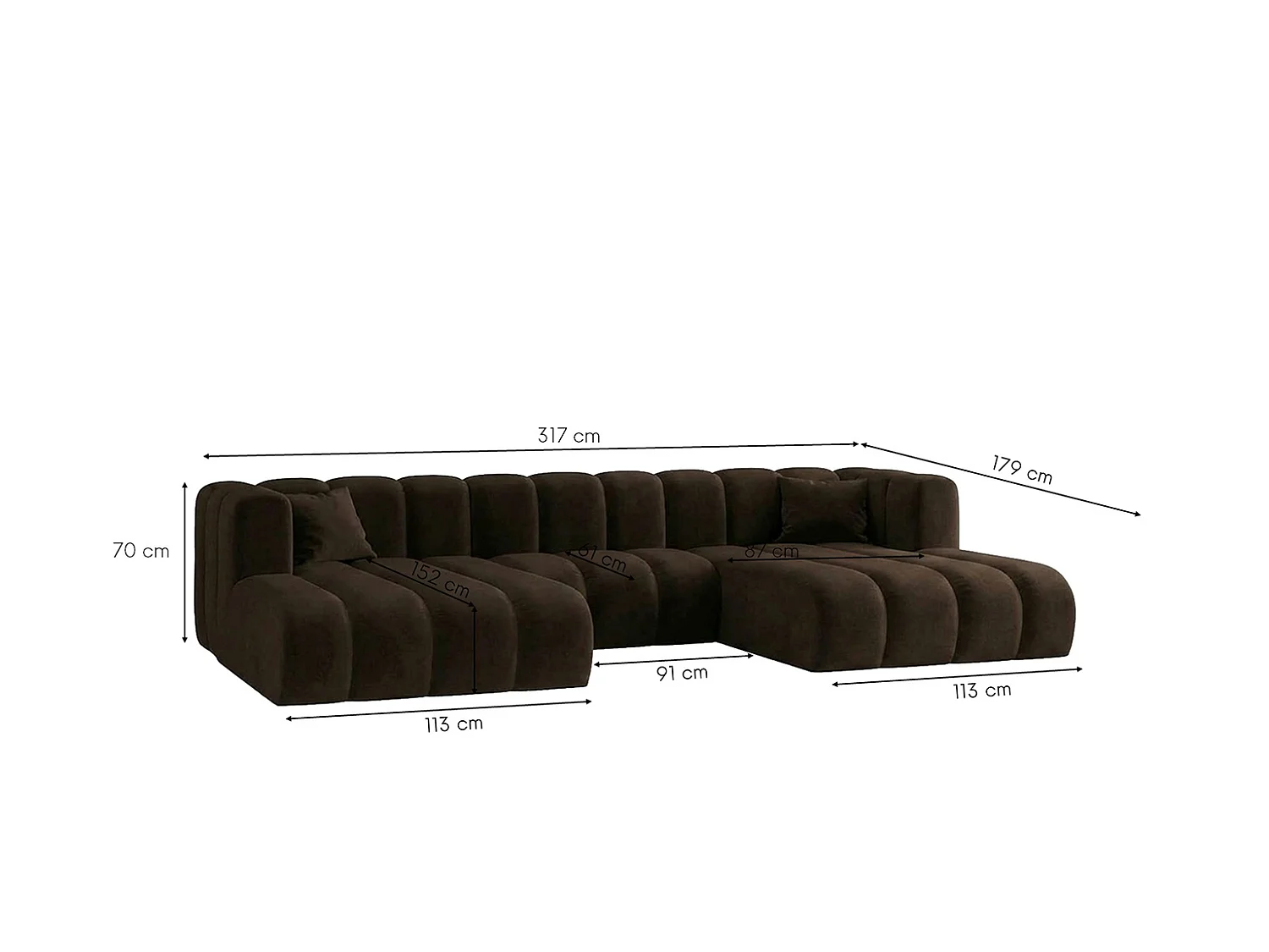 Modulares Ecksofa in U-Form, Velvet-Stoff Riviera, Schokolade, GRAND U