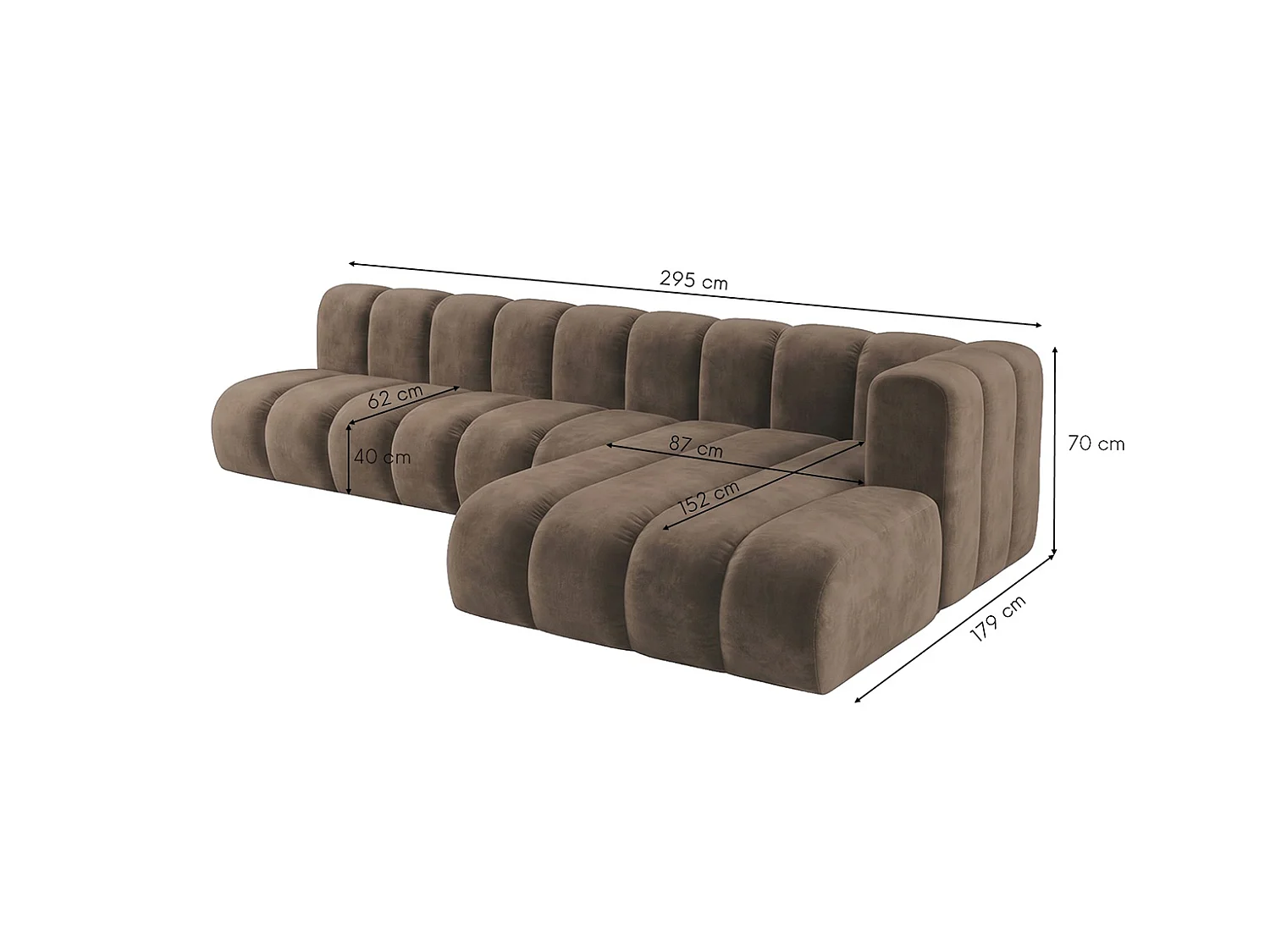 Modulares Ecksofa in L-Form, Velvet-Stoff Riviera, Braun, Rechts, GRAND 295 cm