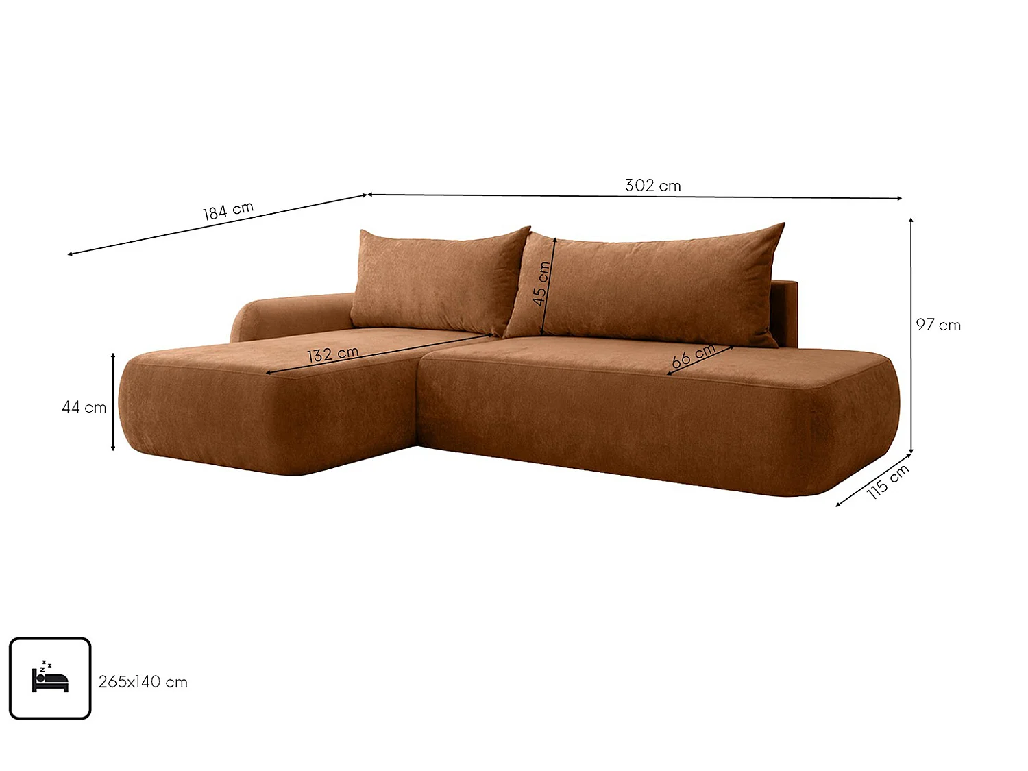 Canapé d'angle convertible avec coffre de rangement, velours Vena, Miel, Angle gauche, HELA I