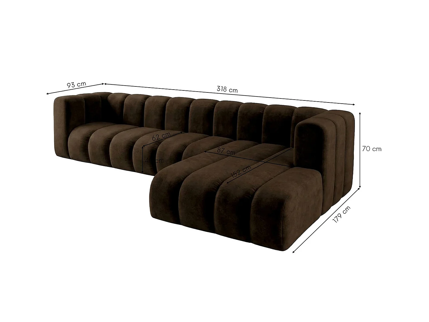 Modulares Ecksofa in L-Form, Velvet-Stoff Riviera, Schokolade, Rechts, GRAND 318 cm