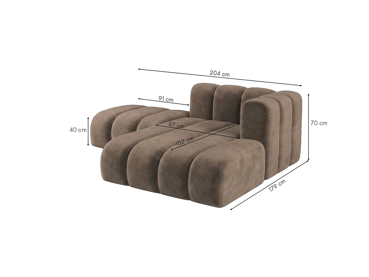 Modulare Chaiselongue mit Hocker, Velvet-Stoff Riviera, Braun, Rechts, GRAND