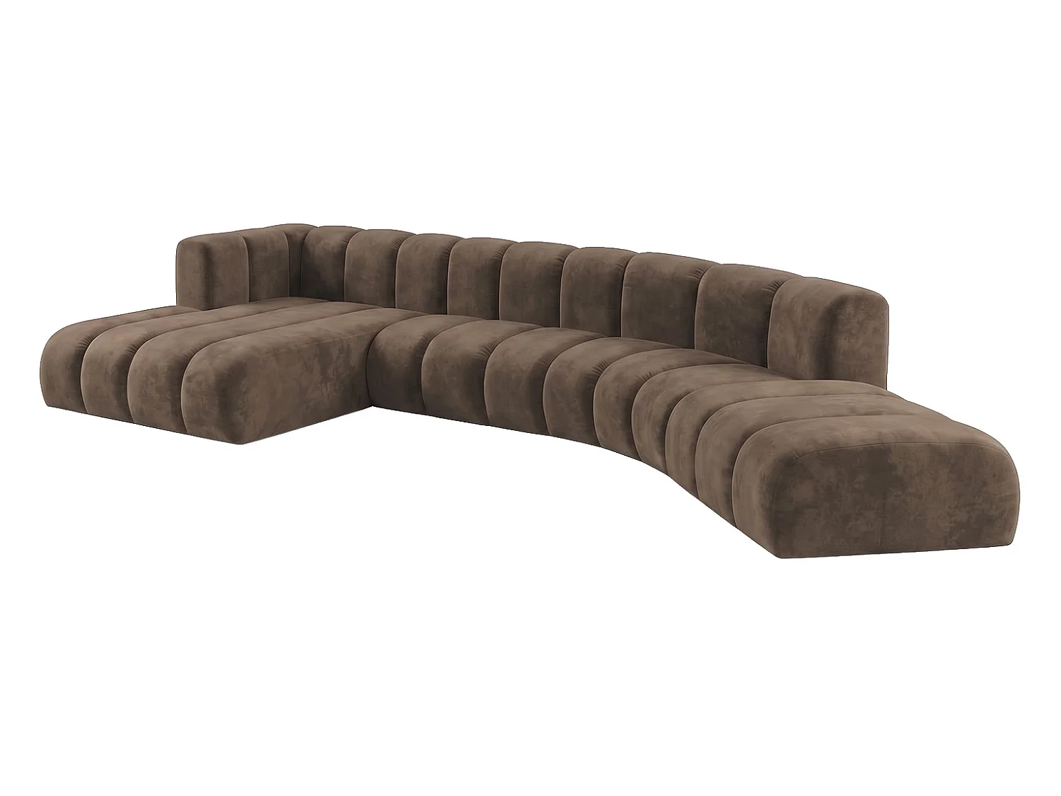 Modulares Ecksofa in L-Form, Velvet-Stoff Riviera, Braun, Links, GRAND Round