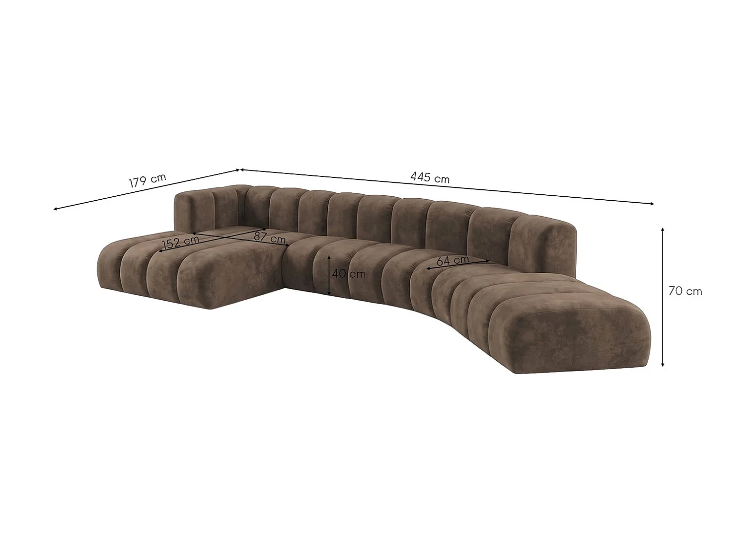 Modulares Ecksofa in L-Form, Velvet-Stoff Riviera, Braun, Links, GRAND Round