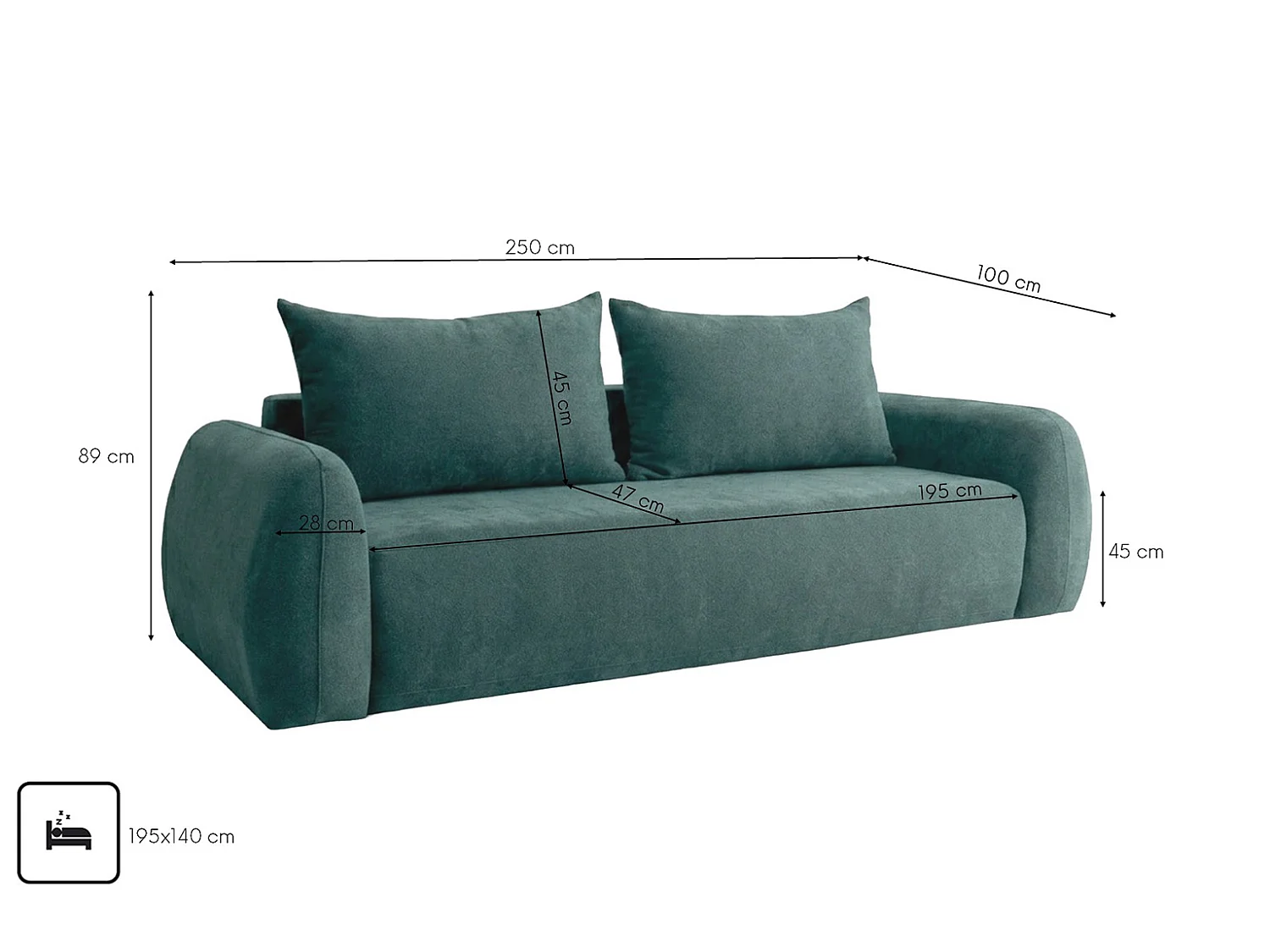 Sofa z funkcją spania i pojemnikiem, tkanina Doha, Zielony, HELA