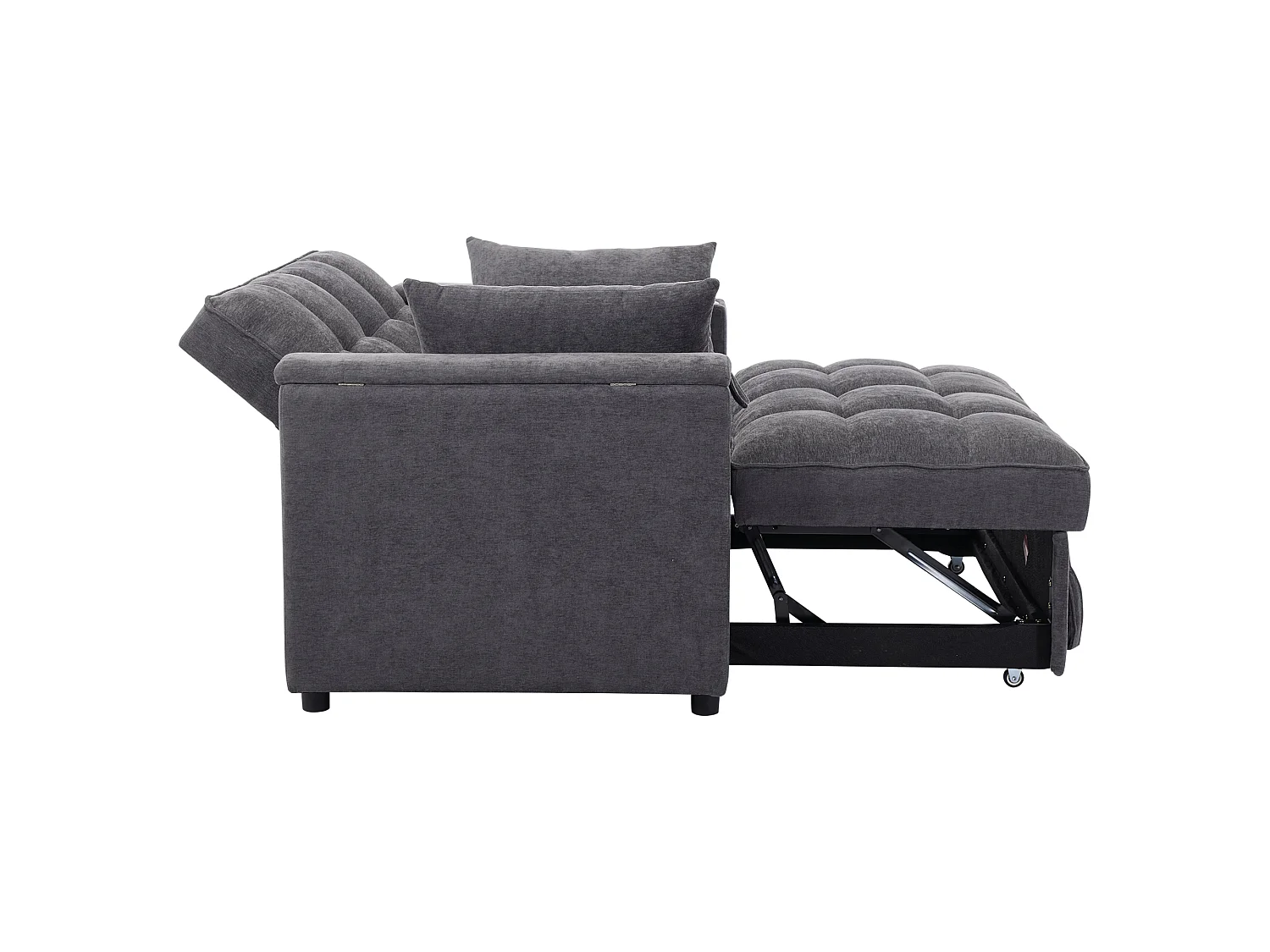 Parrot Uncle Canapé-lit 3-en-1 , canapé 2 places convertible gris, dossier réglable, table cachée, porte-gobelet, ports USB et Type-C