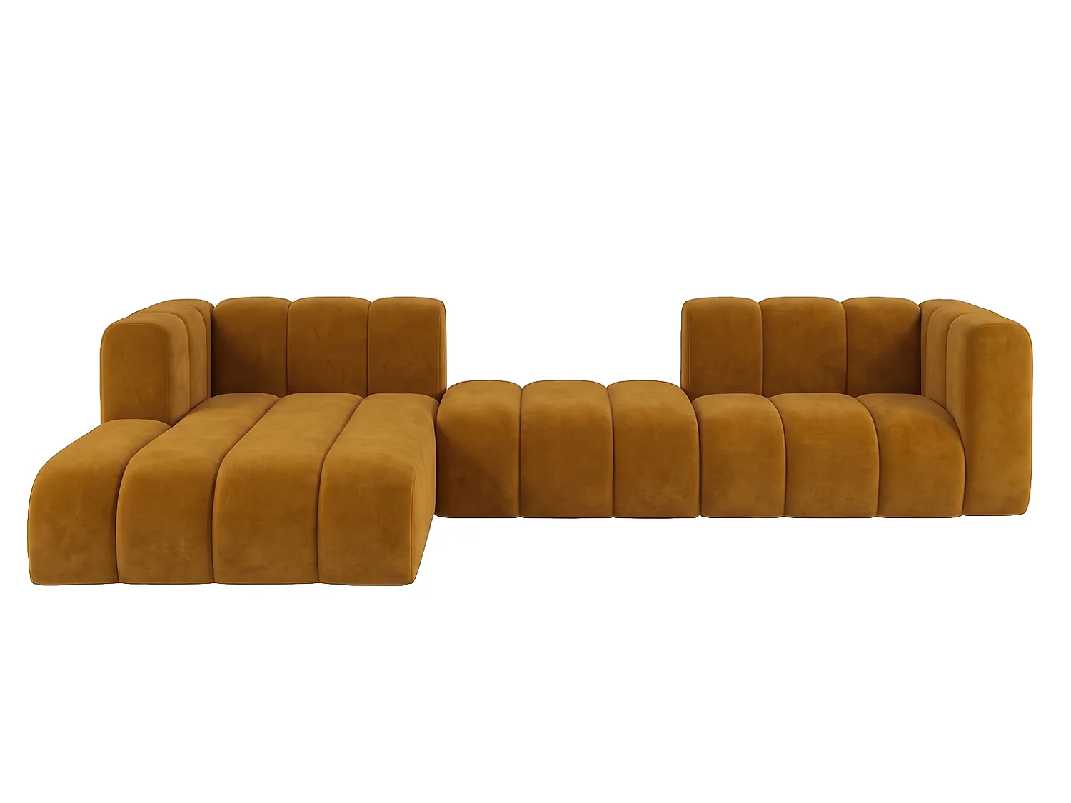 Narożnik modułowy w kształcie L, tkanina welwet Riviera, Musztardowy, Lewy, GRAND 319 cm