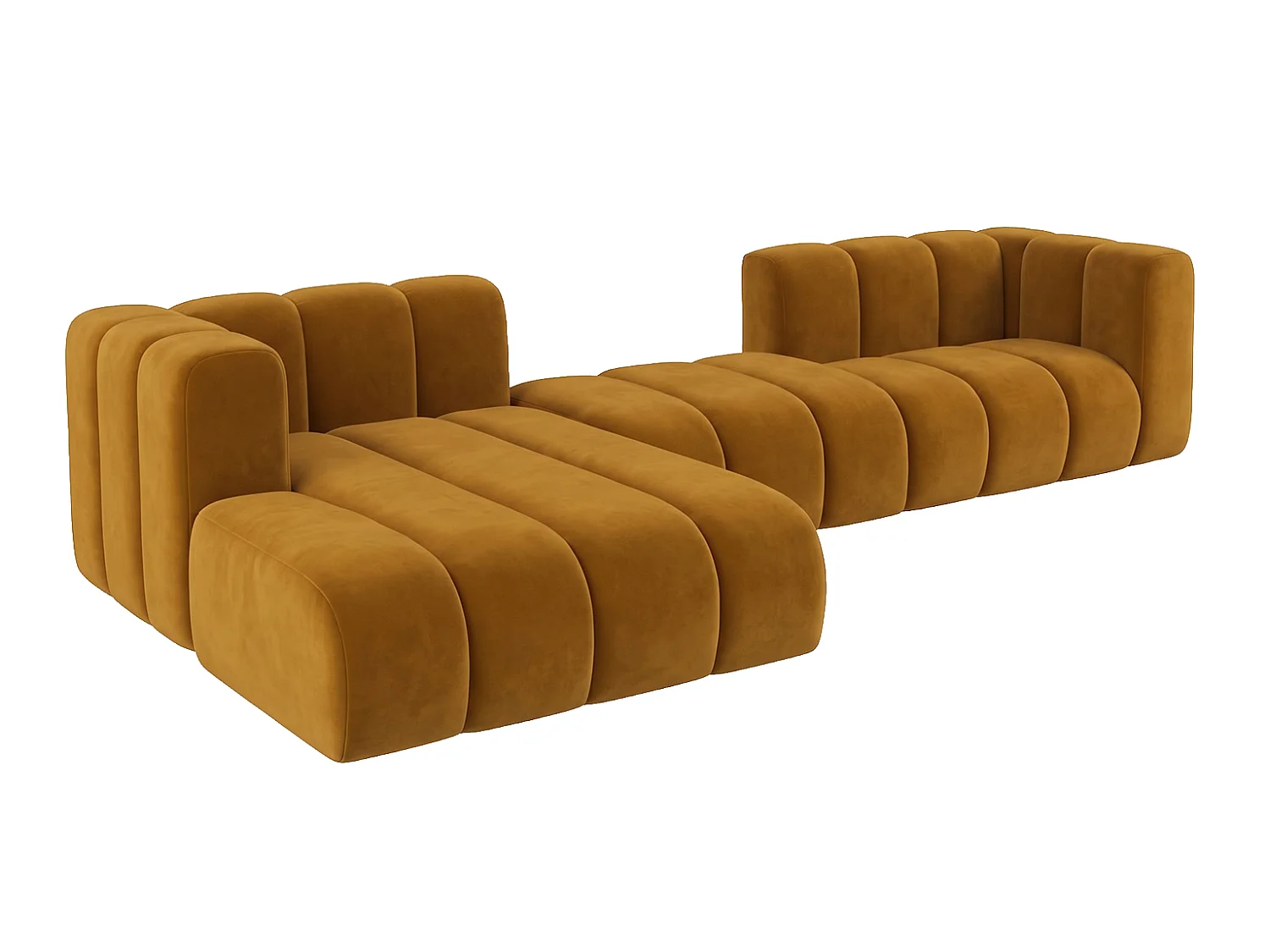 Narożnik modułowy w kształcie L, tkanina welwet Riviera, Musztardowy, Lewy, GRAND 319 cm