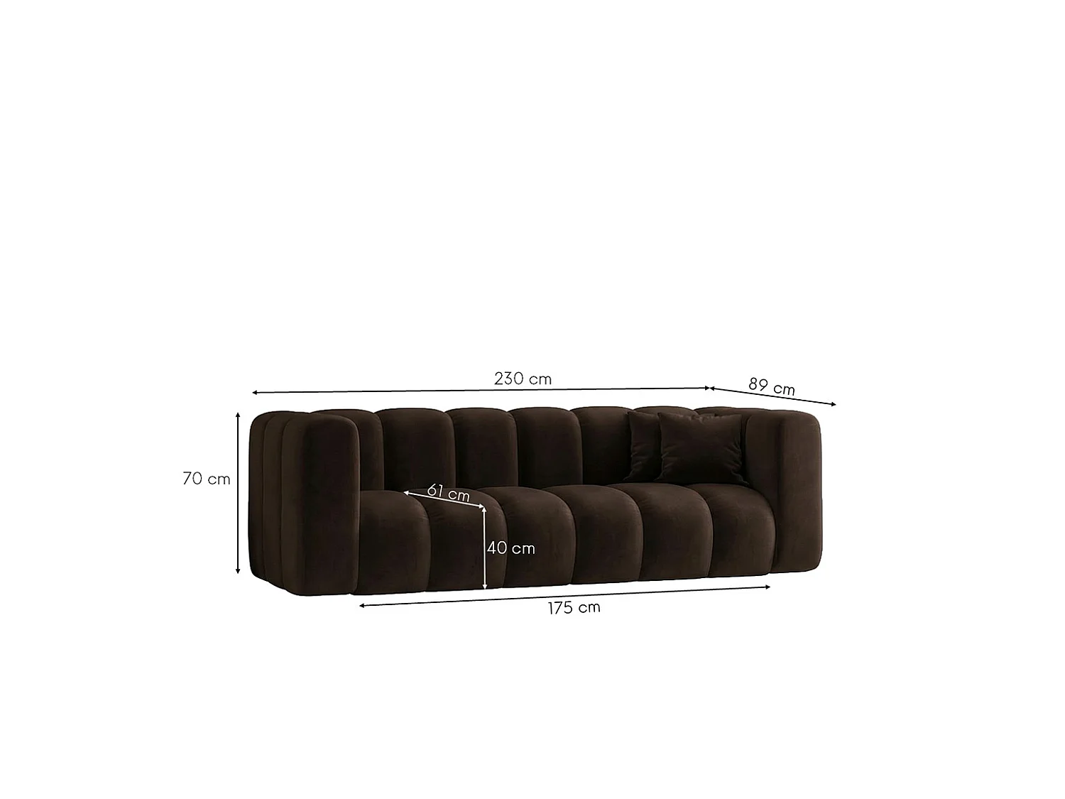 Canapé modulable 3 places, tissu velours Riviera, Chocolat, GRAND