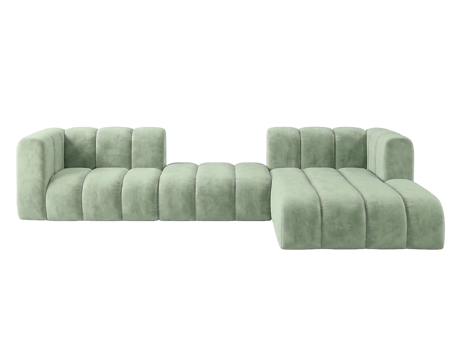 Canapé d’angle modulable en L, tissu velours Riviera, Menthe, droite, GRAND 319 cm