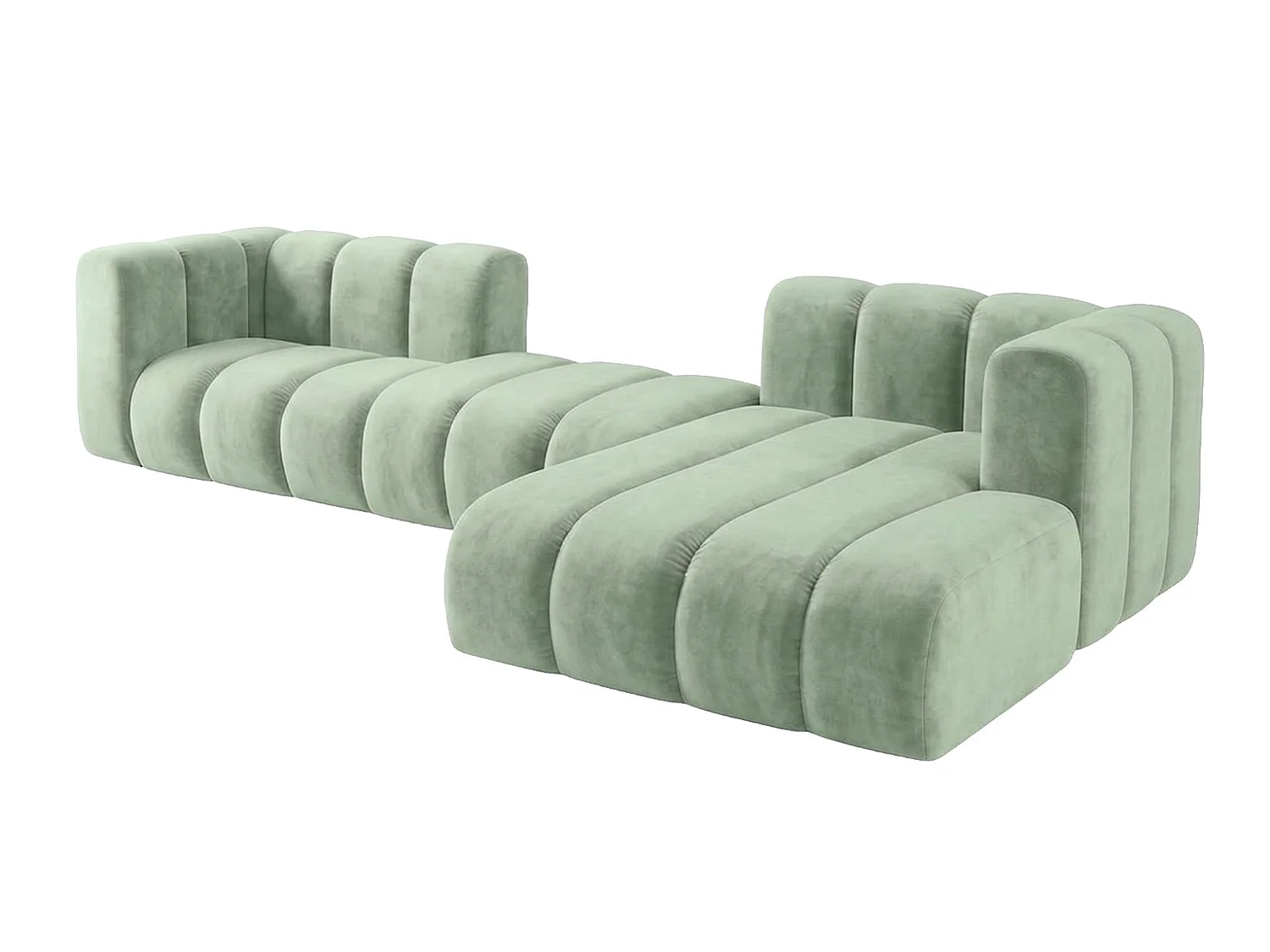 Canapé d’angle modulable en L, tissu velours Riviera, Menthe, droite, GRAND 319 cm