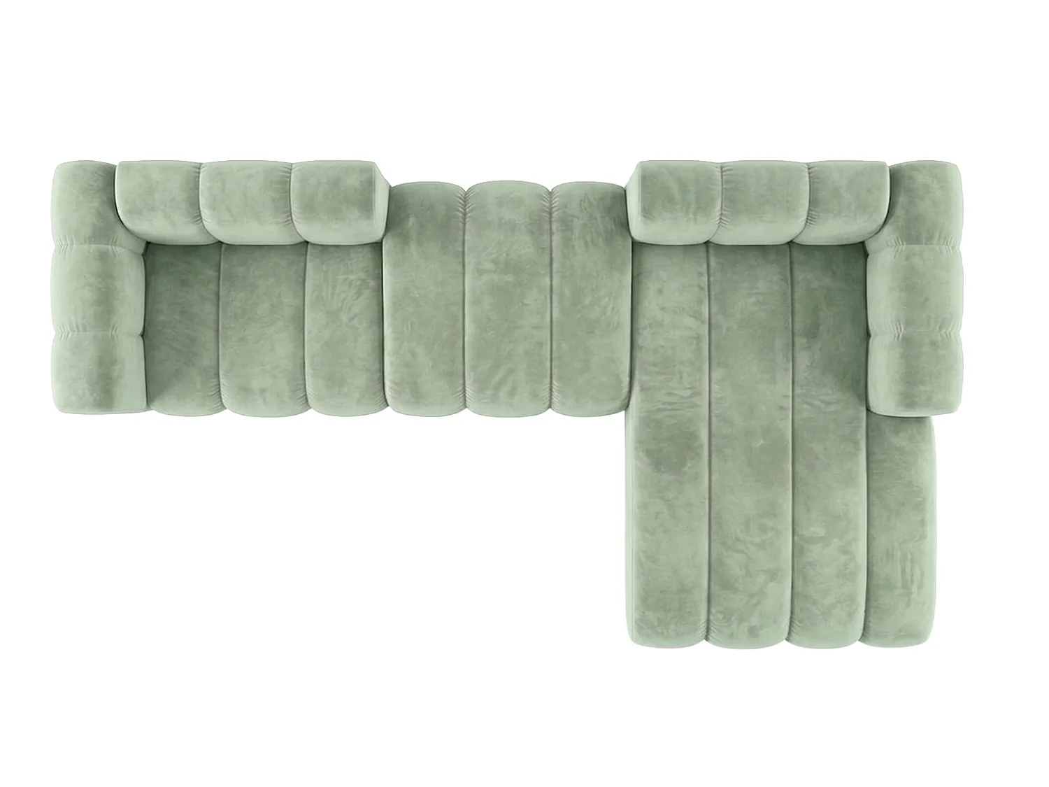 Canapé d’angle modulable en L, tissu velours Riviera, Menthe, droite, GRAND 319 cm