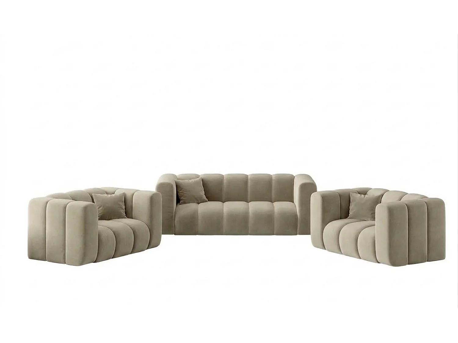 Modulaire zitmeubelset 2+1+1, fluwelen stof Riviera, Beige, GRAND