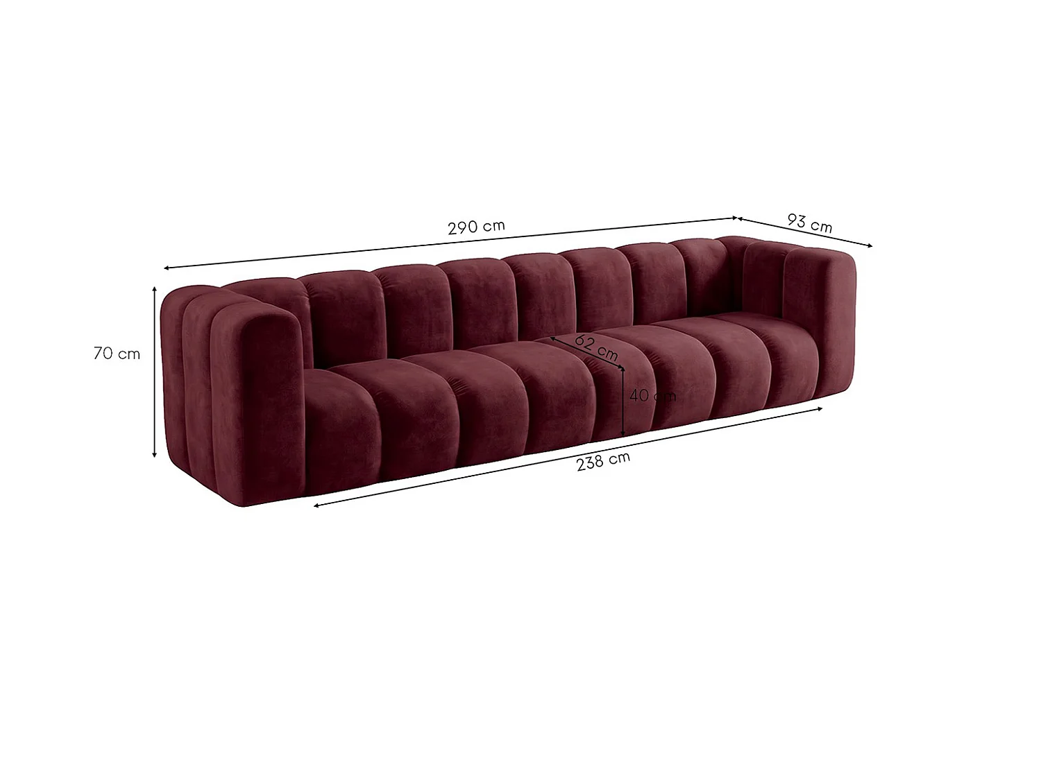 Sofa modułowa 4-osobowa, tkanina welwet Riviera, Burgundowy, GRAND