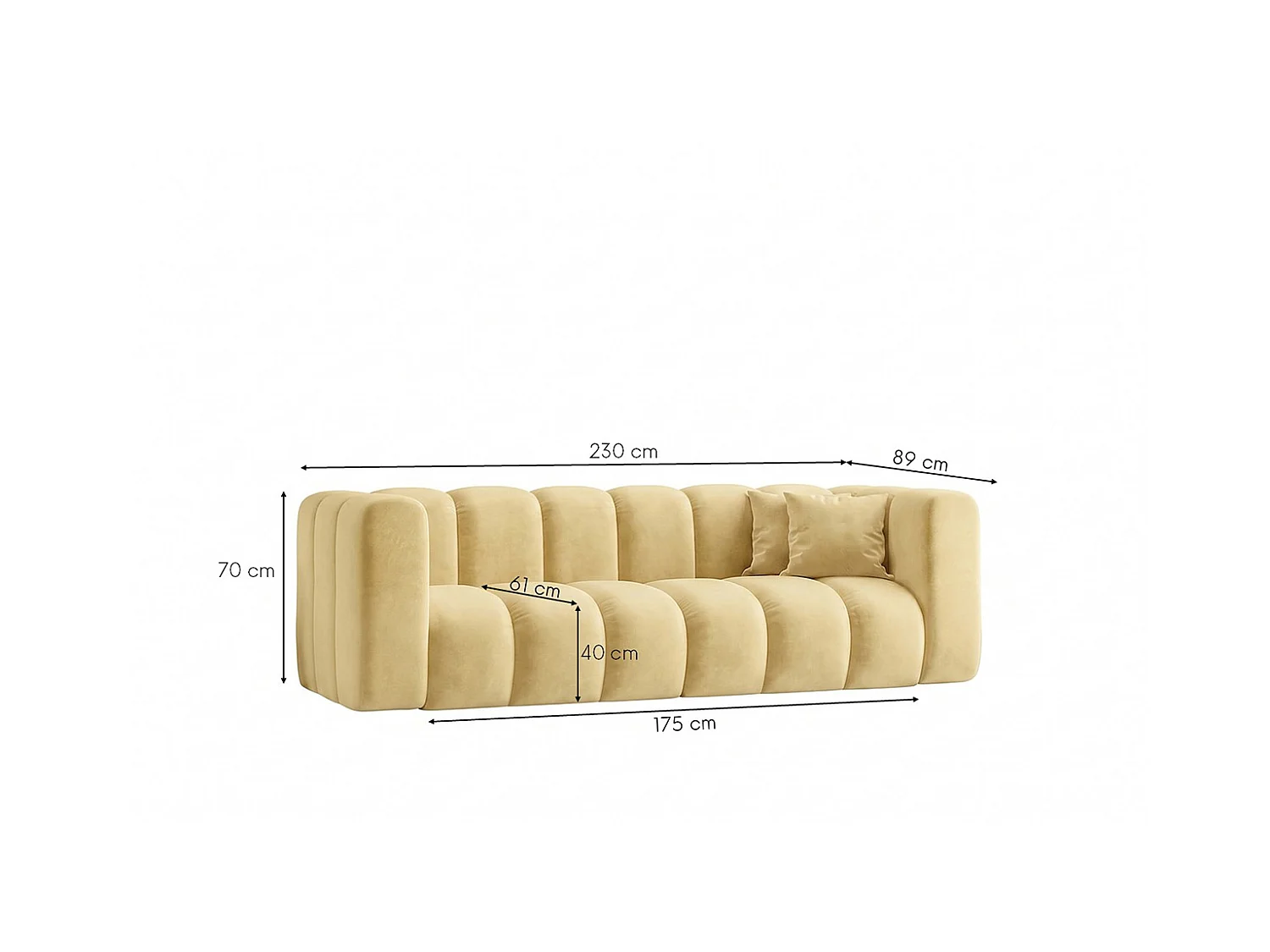 Sofa modułowa 3-osobowa, tkanina welwet Riviera, Maślany, GRAND