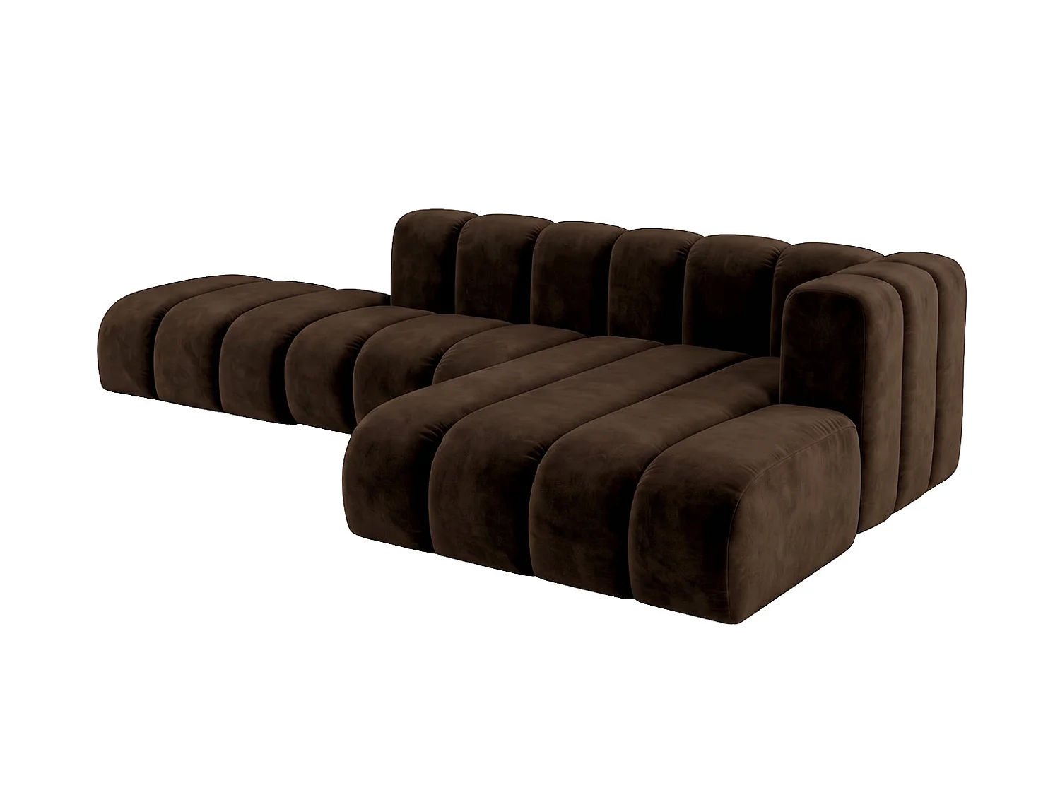 Modulares Ecksofa in L-Form mit Hocker, Velvet-Stoff Riviera, Schokolade, Rechts, GRAND Mini