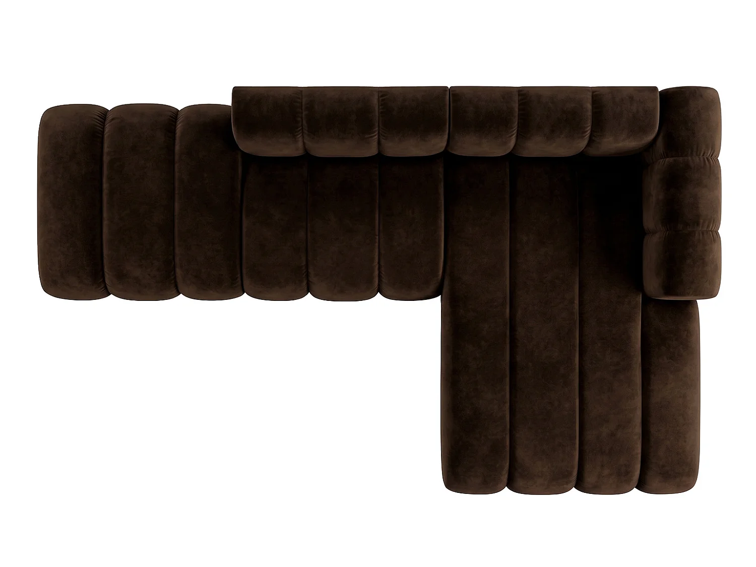 Modulares Ecksofa in L-Form mit Hocker, Velvet-Stoff Riviera, Schokolade, Rechts, GRAND Mini