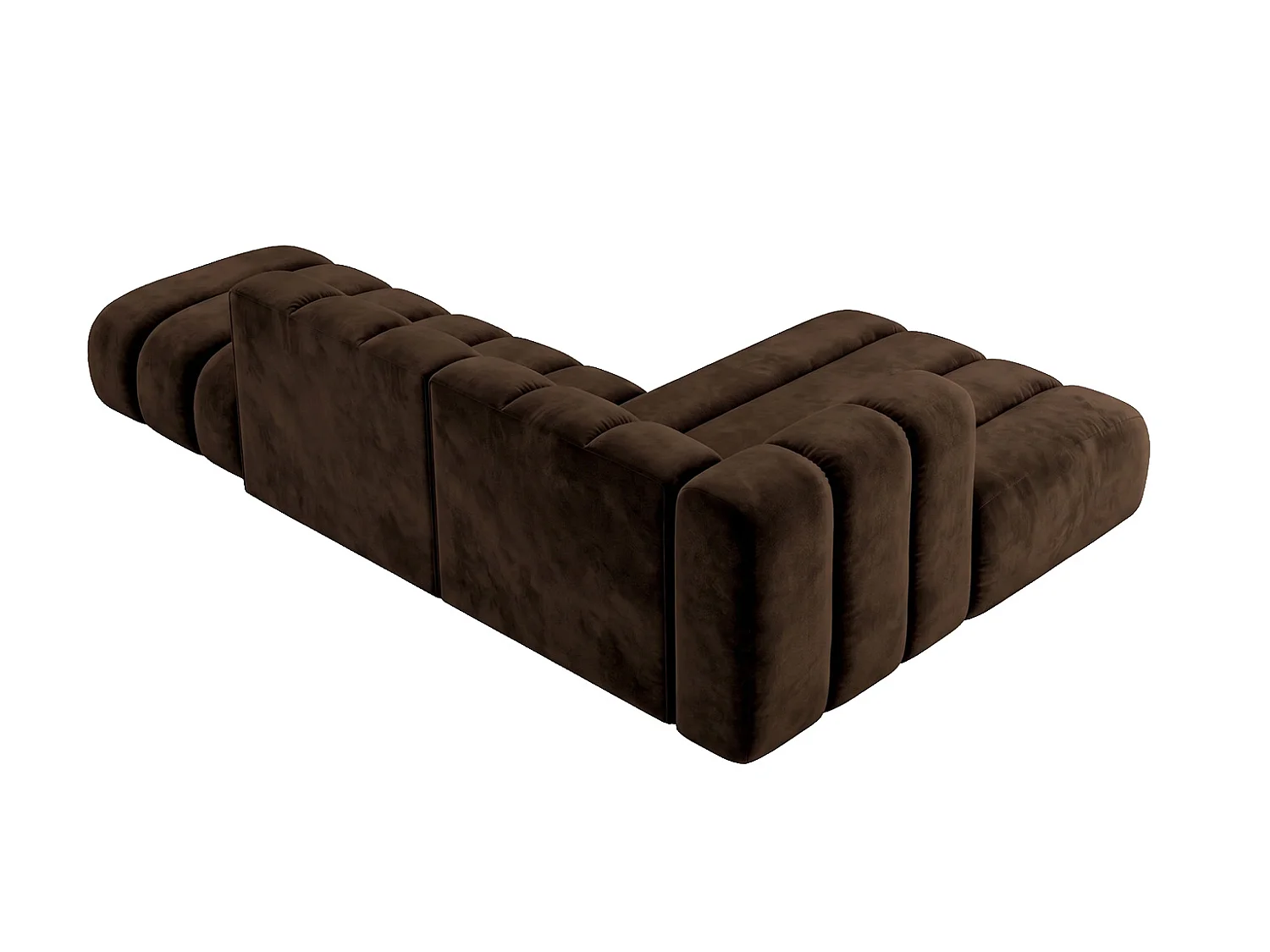 Modulares Ecksofa in L-Form mit Hocker, Velvet-Stoff Riviera, Schokolade, Rechts, GRAND Mini