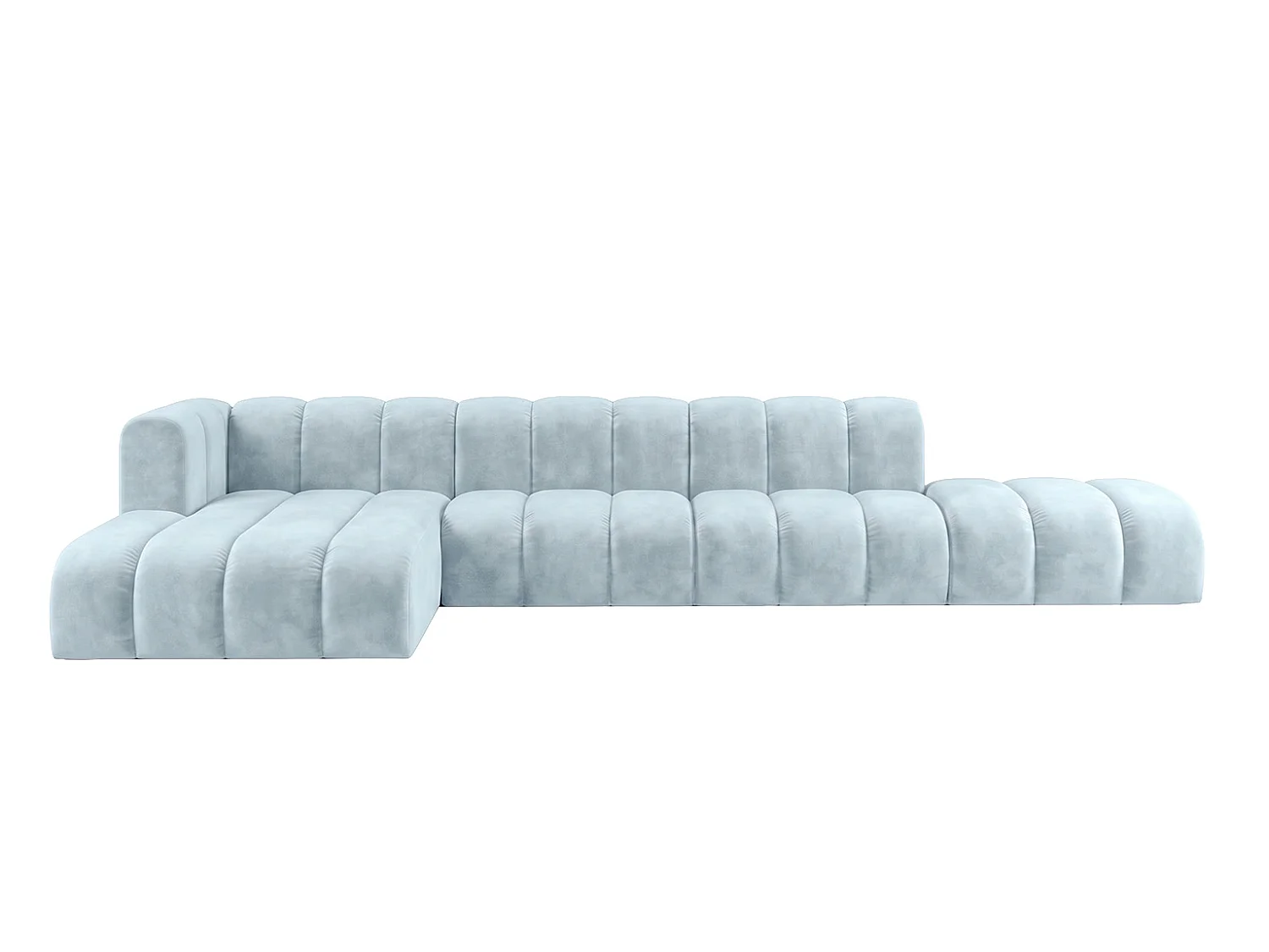 Narożnik modułowy w kształcie L z pufą, tkanina welwet Riviera, Baby blue, Lewy, GRAND