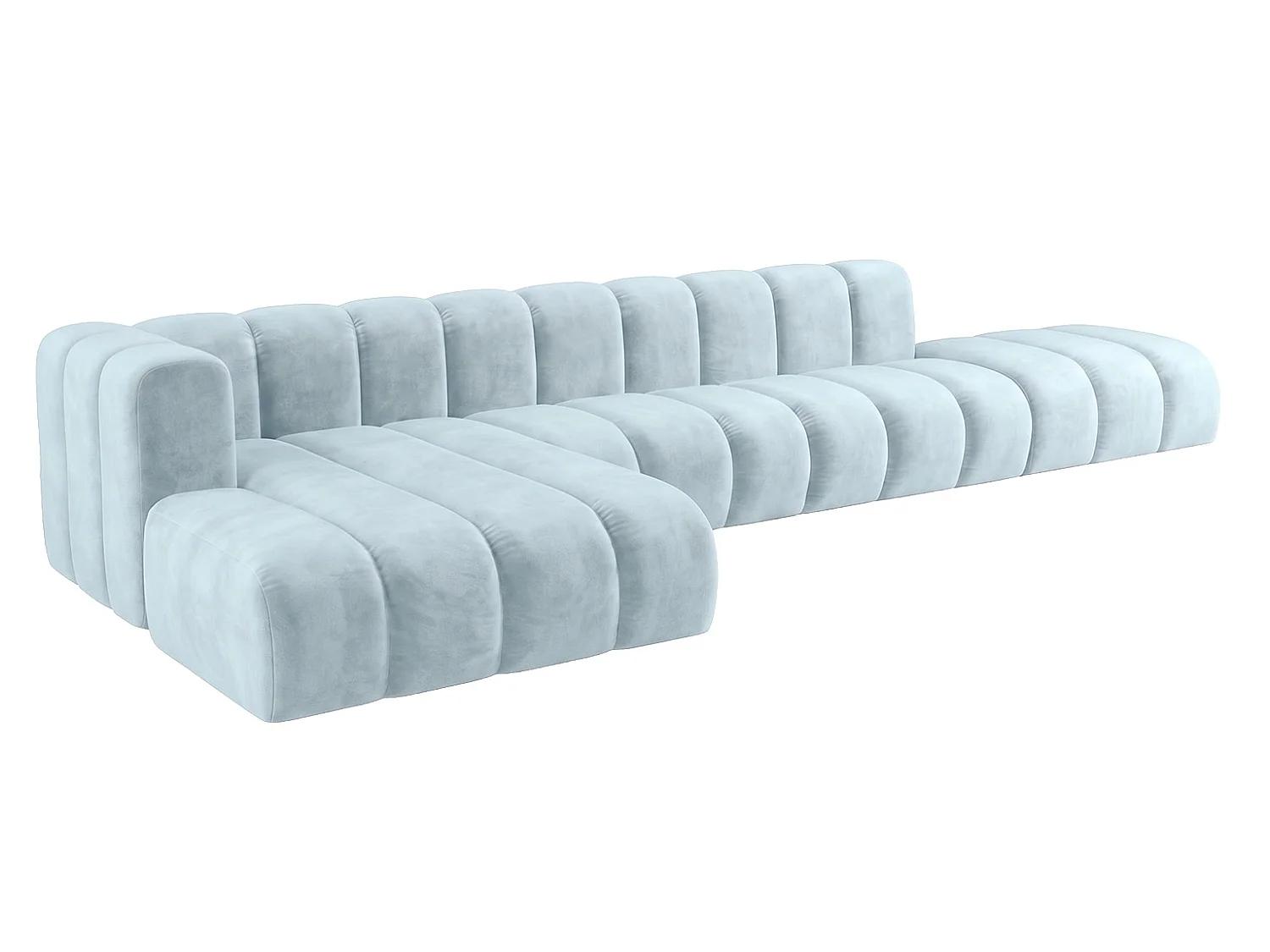 Narożnik modułowy w kształcie L z pufą, tkanina welwet Riviera, Baby blue, Lewy, GRAND