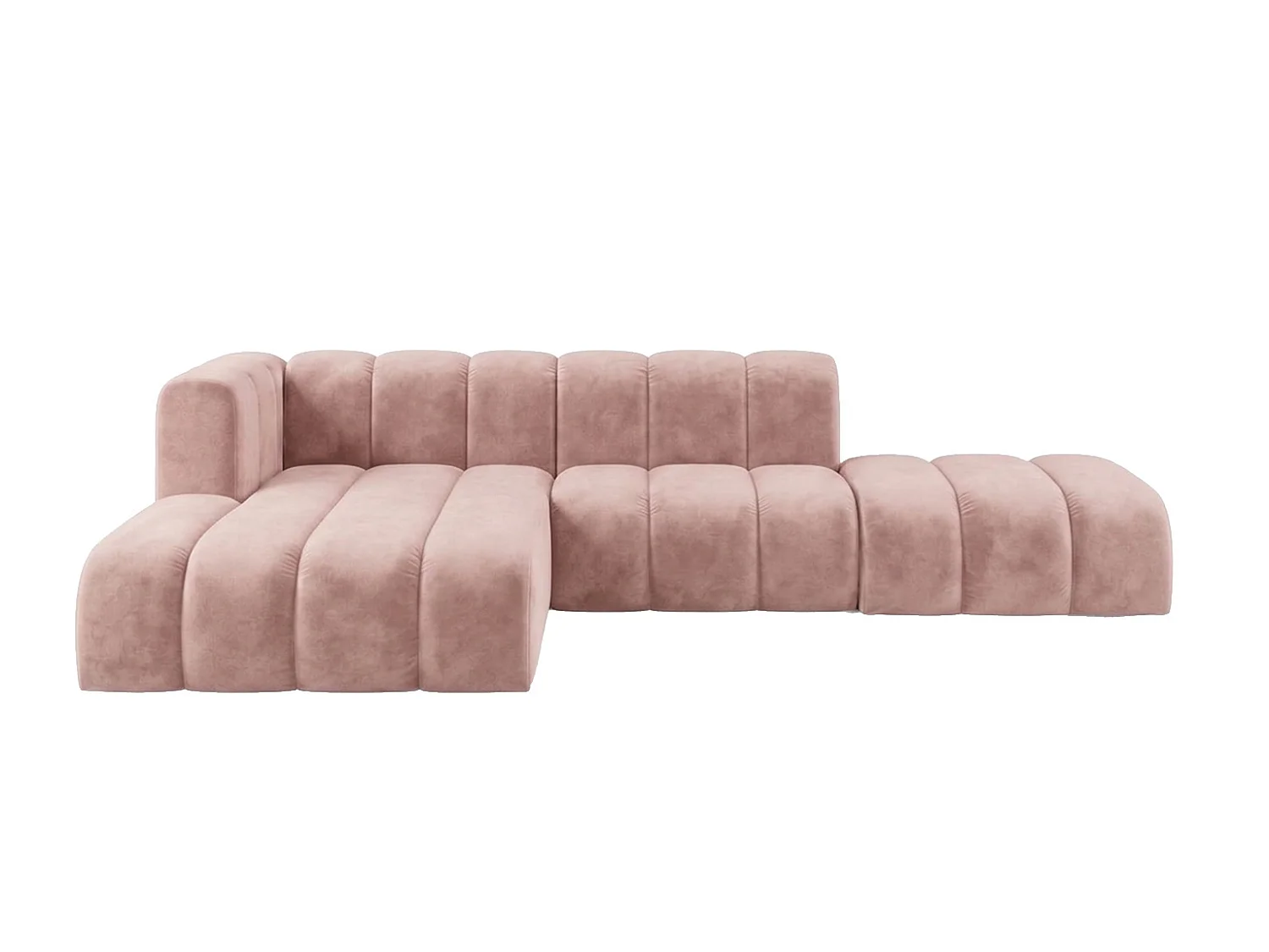 Modulaire hoekbank in L-vorm met hocker, fluwelen stof Riviera, Lichtroze, links, GRAND Mini
