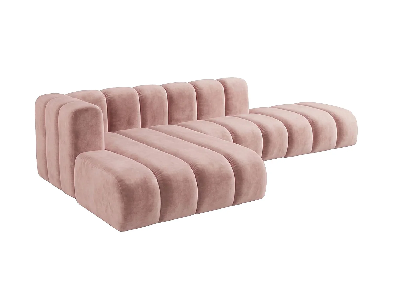 Modulaire hoekbank in L-vorm met hocker, fluwelen stof Riviera, Lichtroze, links, GRAND Mini