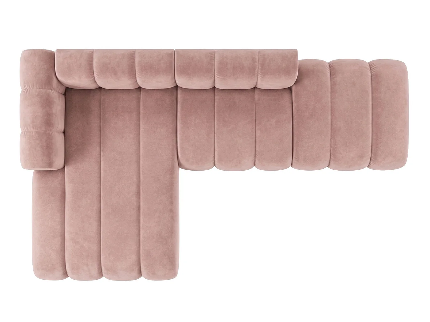 Modulaire hoekbank in L-vorm met hocker, fluwelen stof Riviera, Lichtroze, links, GRAND Mini
