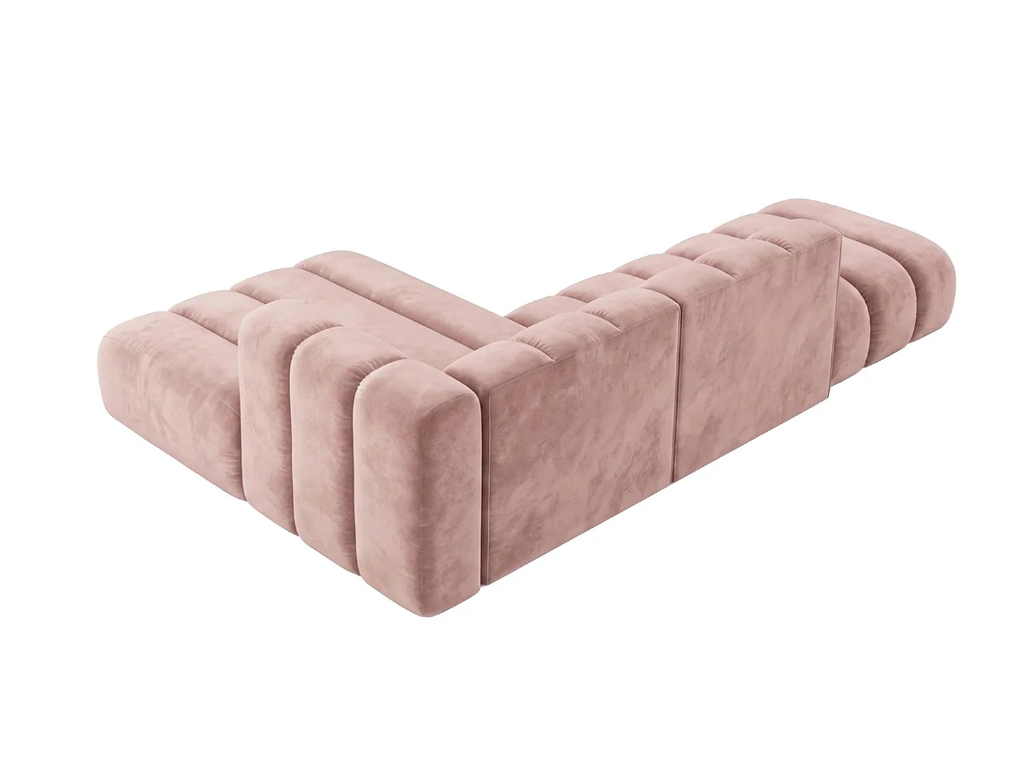 Modulaire hoekbank in L-vorm met hocker, fluwelen stof Riviera, Lichtroze, links, GRAND Mini