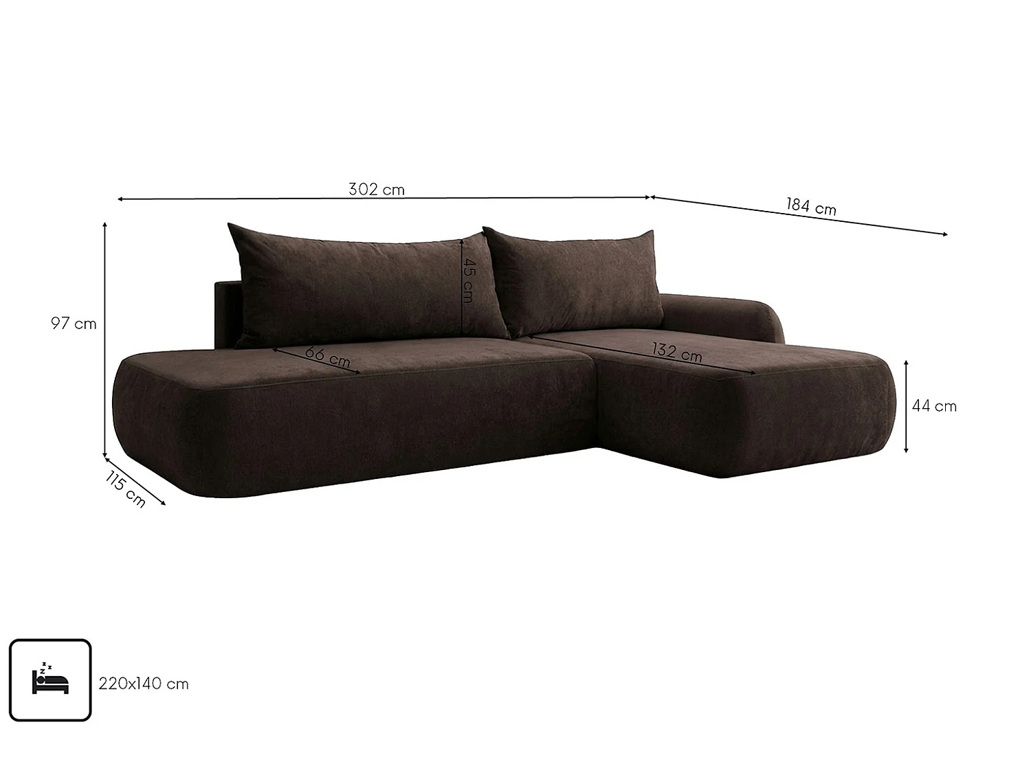 Canapé d'angle convertible avec coffre de rangement, velours Vena, Marron, Angle droit, HELA I