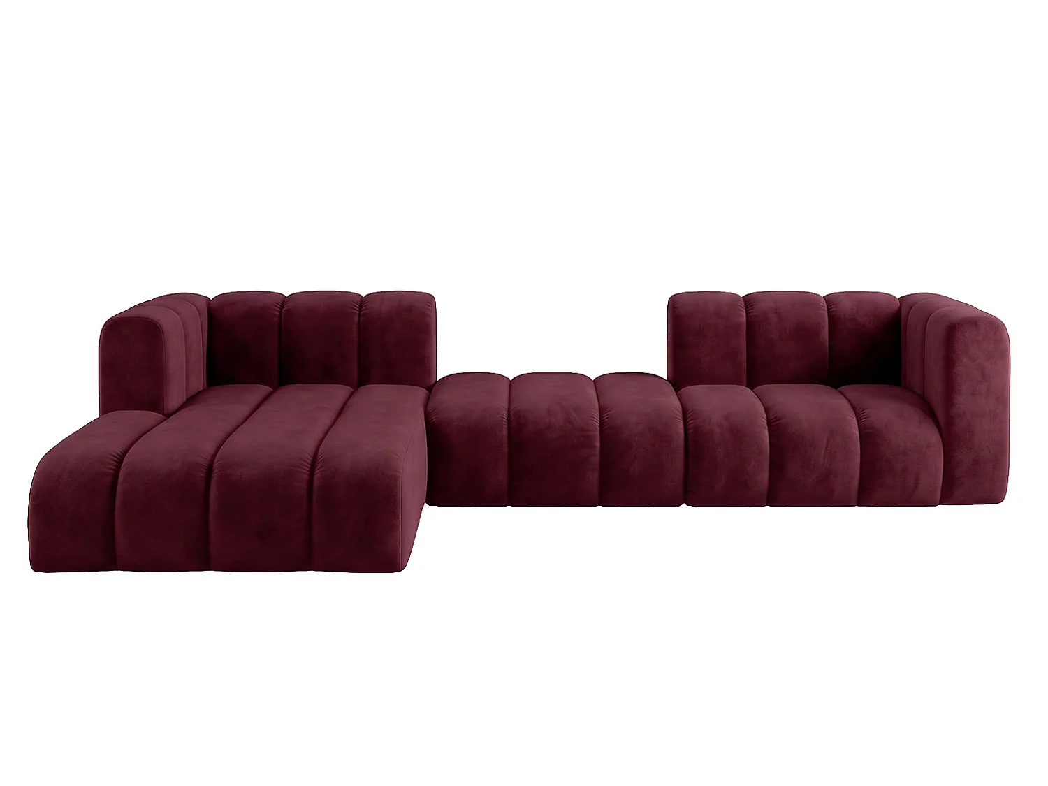 Modulaire hoekbank in L-vorm, fluwelen stof Riviera, Bordeaux, links, GRAND 319 cm