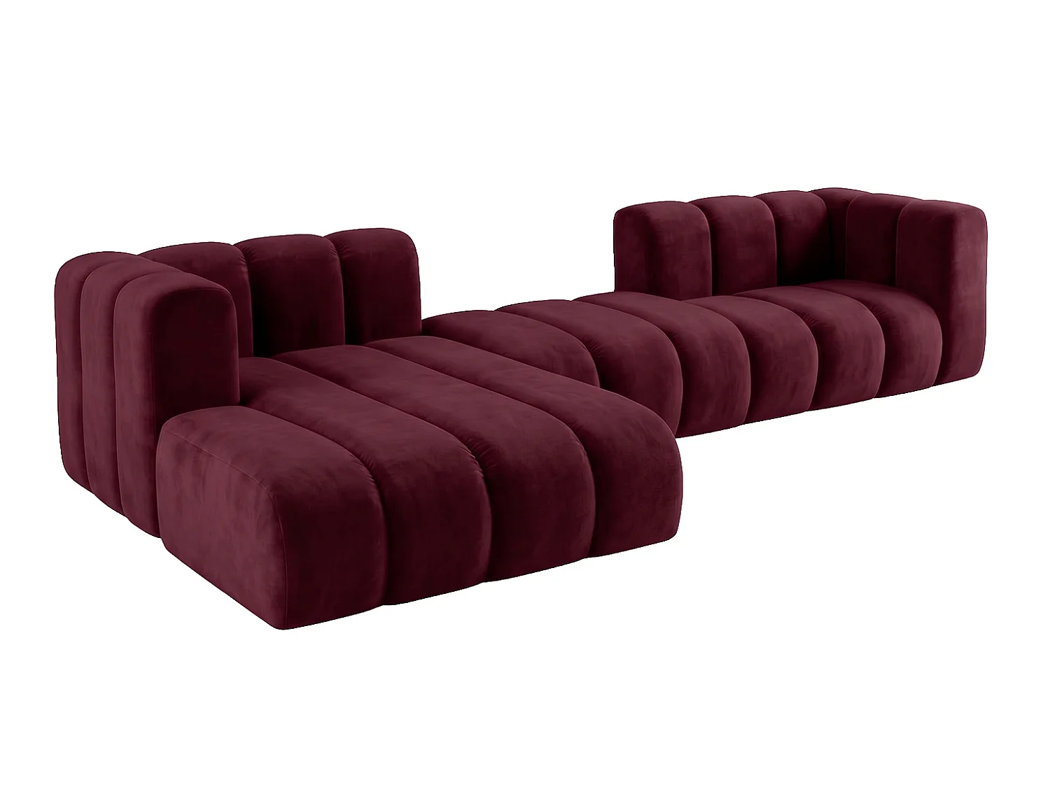 Modulaire hoekbank in L-vorm, fluwelen stof Riviera, Bordeaux, links, GRAND 319 cm