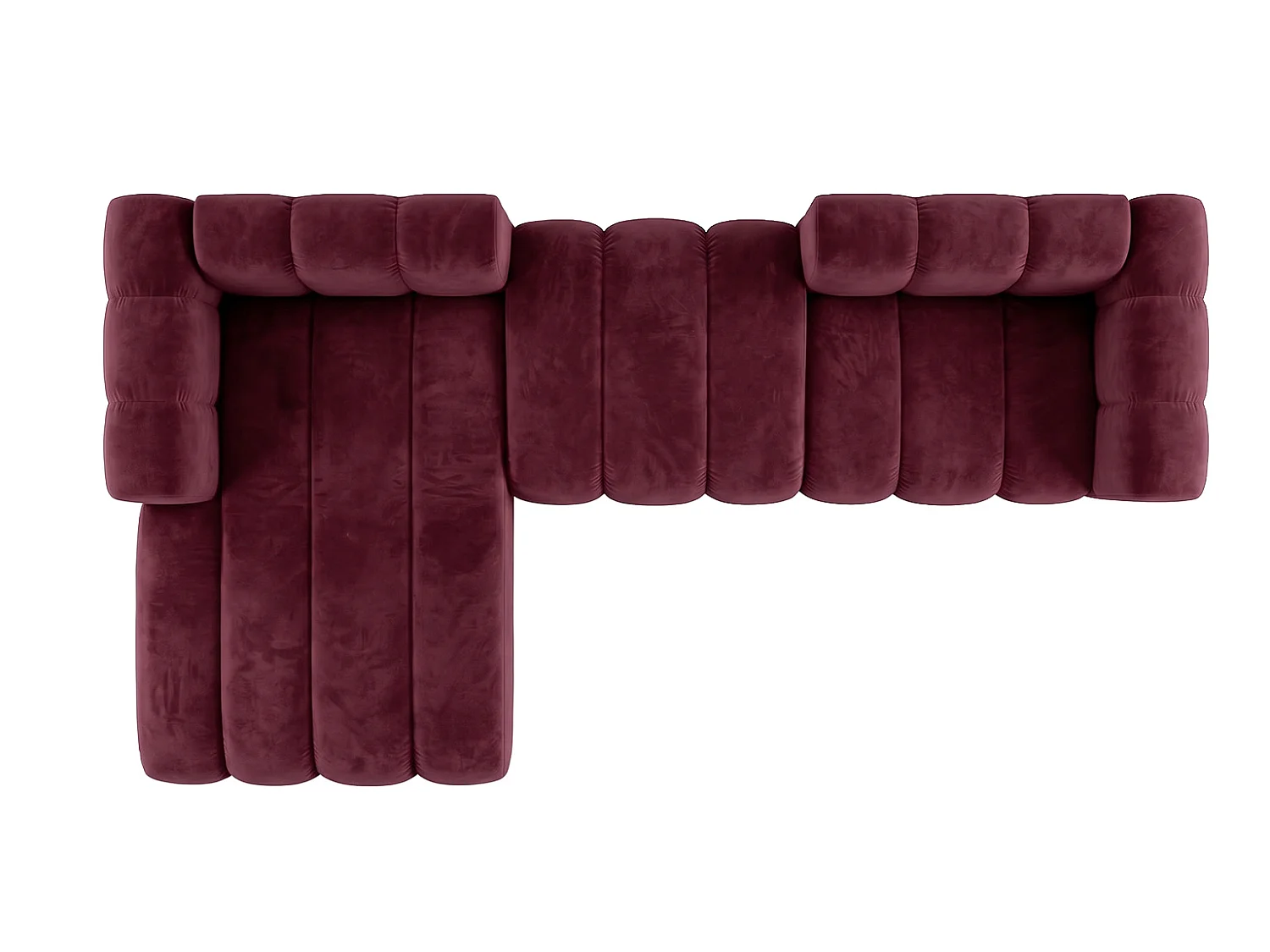 Modulaire hoekbank in L-vorm, fluwelen stof Riviera, Bordeaux, links, GRAND 319 cm
