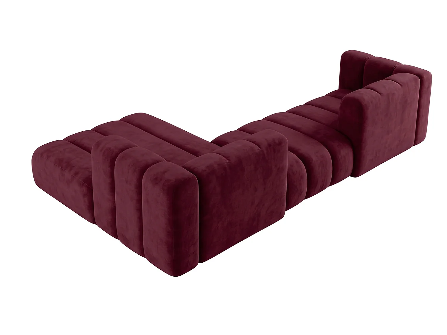 Modulaire hoekbank in L-vorm, fluwelen stof Riviera, Bordeaux, links, GRAND 319 cm