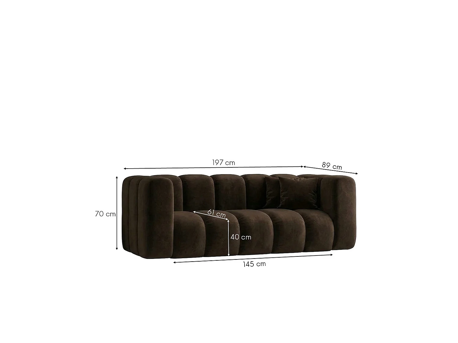 Modulares 2-Sitzer-Sofa, Velvet-Stoff Riviera, Schokolade, GRAND