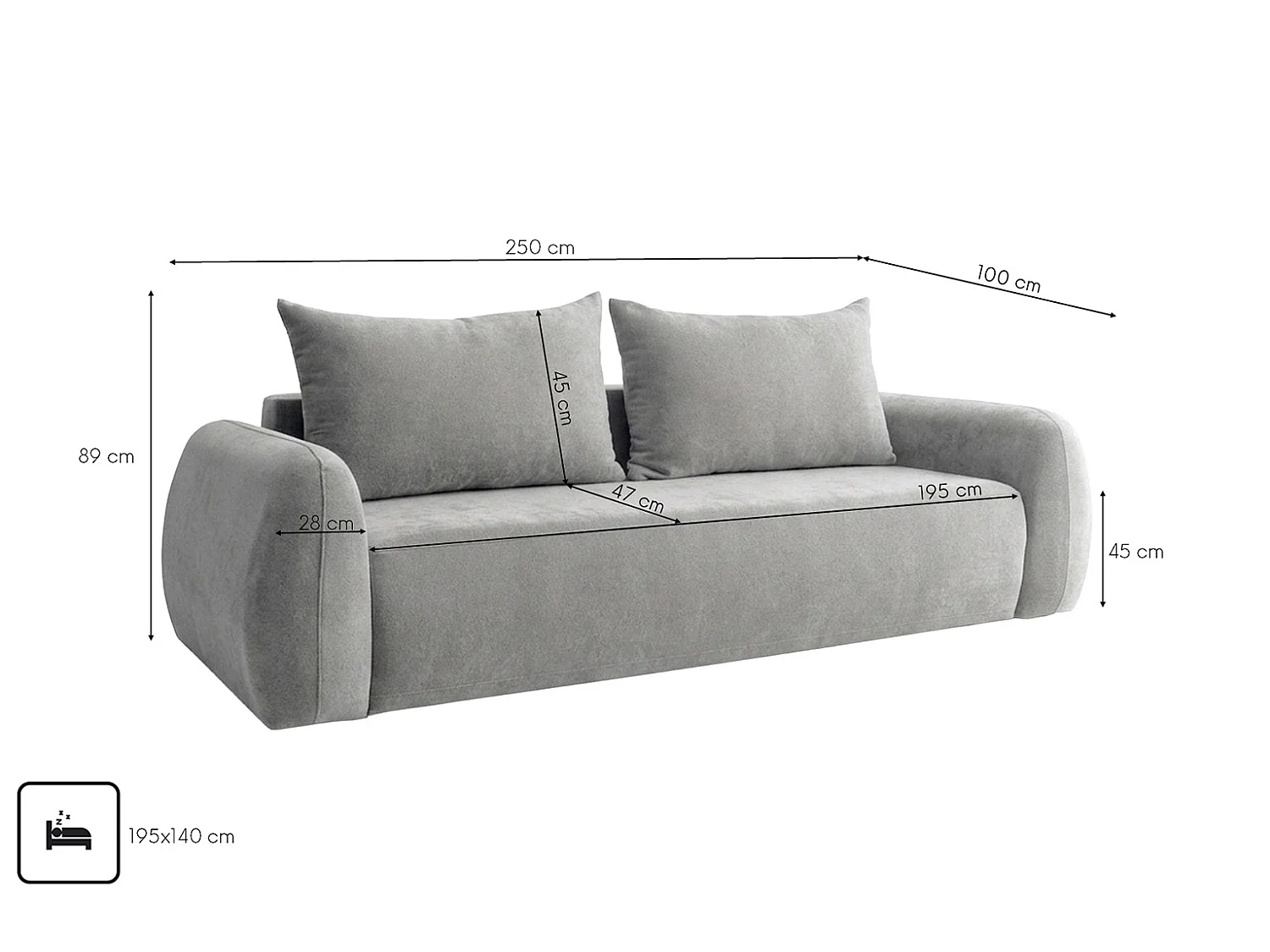 Divano letto con contenitore, tessuto Doha, Grigio chiaro, HELA