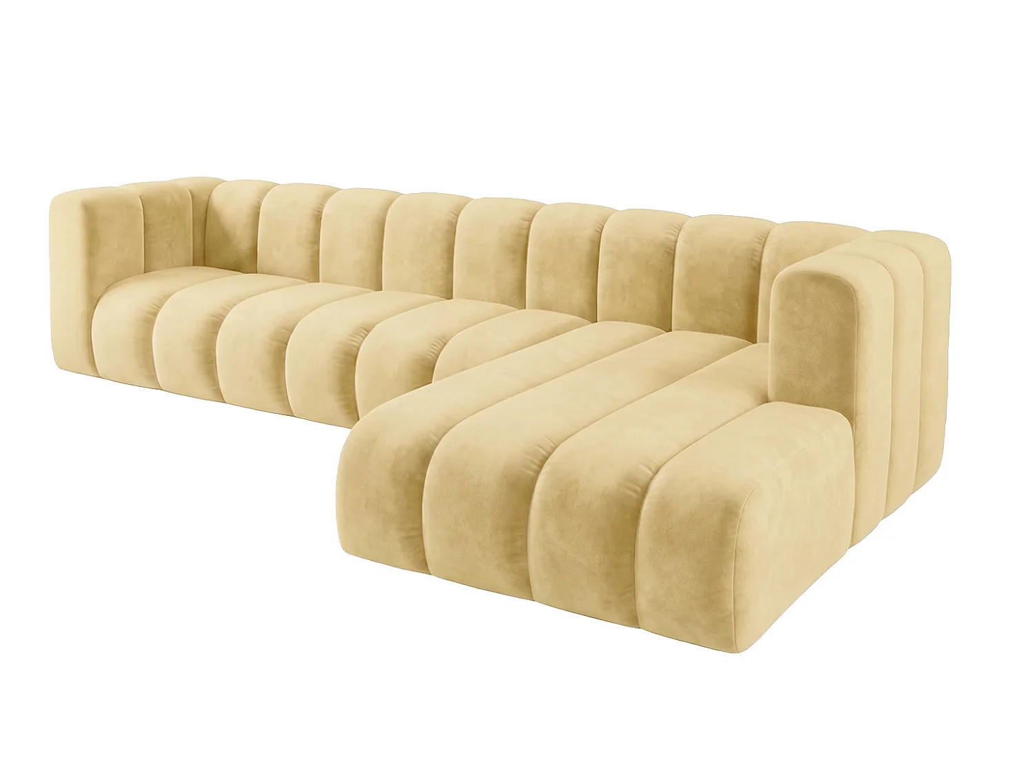 Narożnik modułowy w kształcie L, tkanina welwet Riviera, Maślany, Prawy, GRAND 318 cm